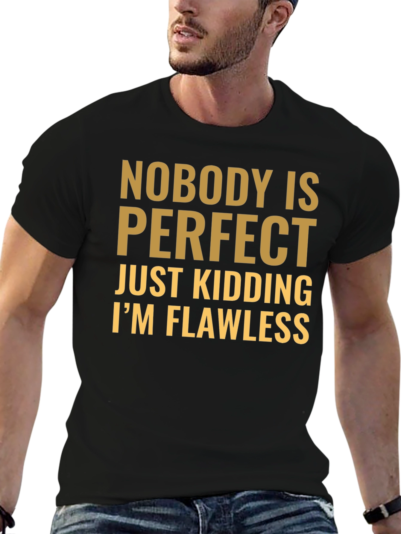 Black Funny 'Nobody is Perfect' Graphic T-Shirt view 6