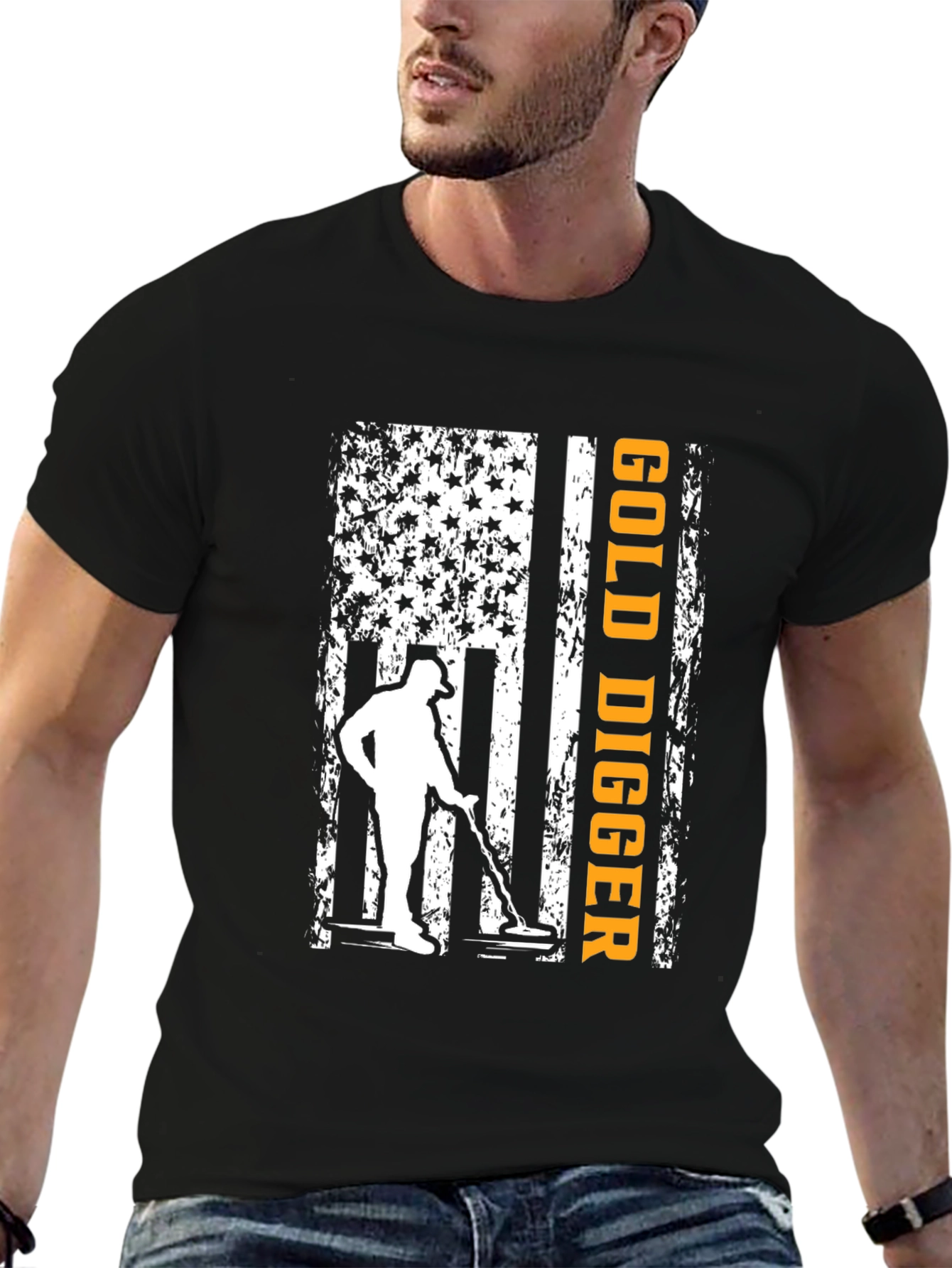 Black Gold Digger American Flag Graphic T-Shirt view 6