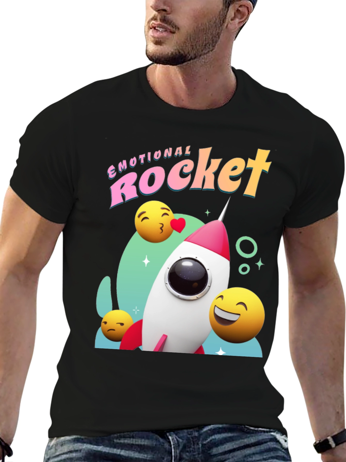 Black Emotional Rocket Graphic T-Shirt - Black view 6