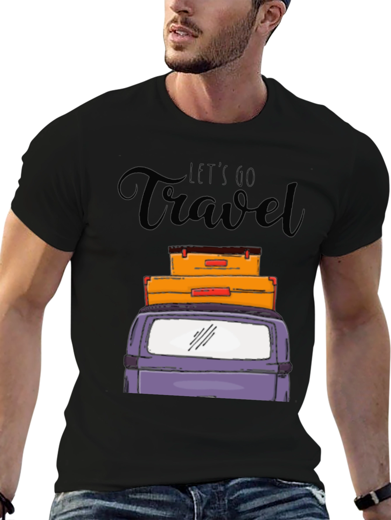 Black Let's Go Travel Graphic T-Shirt view 6