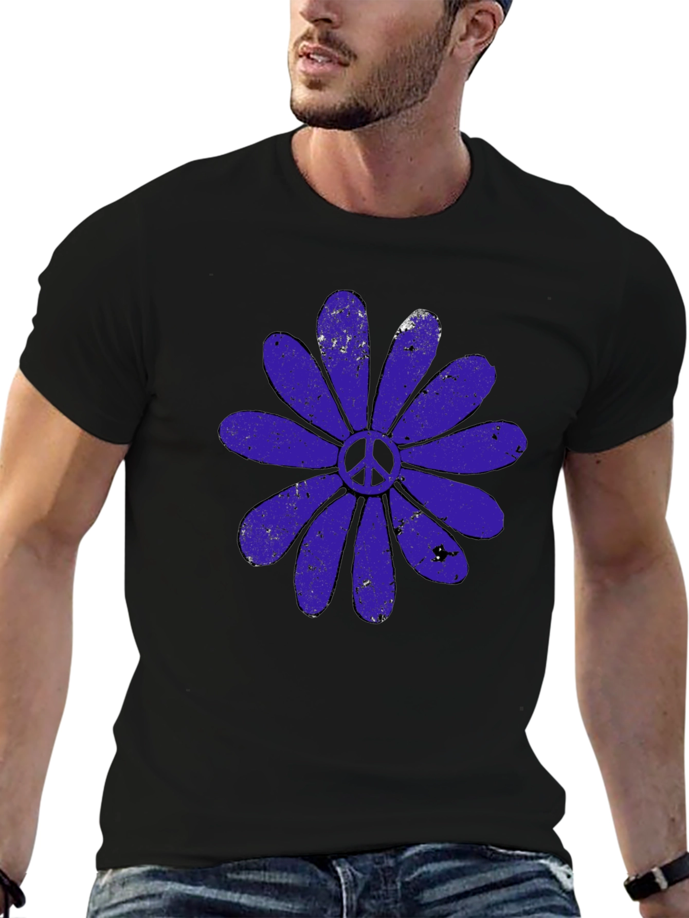 Black Peace Flower Graphic T-Shirt view 6
