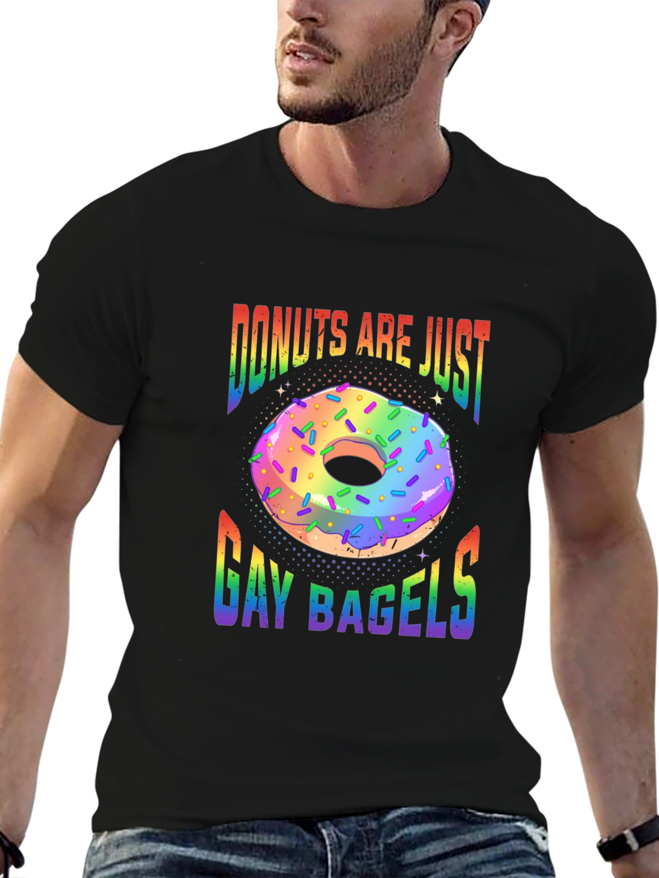 Black Donuts Are Just Gay Bagels Graphic Tee view 6