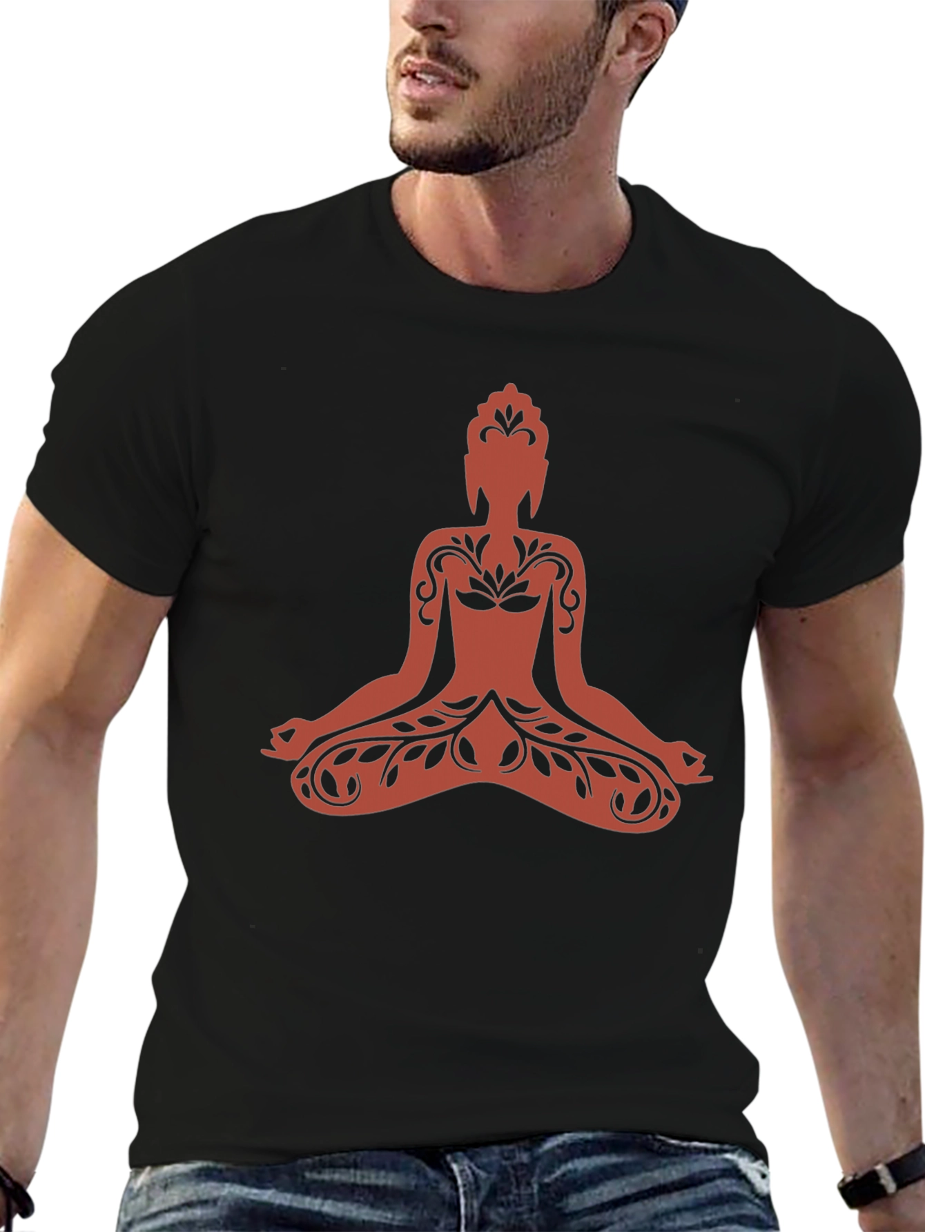 Buddha Graphic Tee - Black Cotton Meditative Design - 6