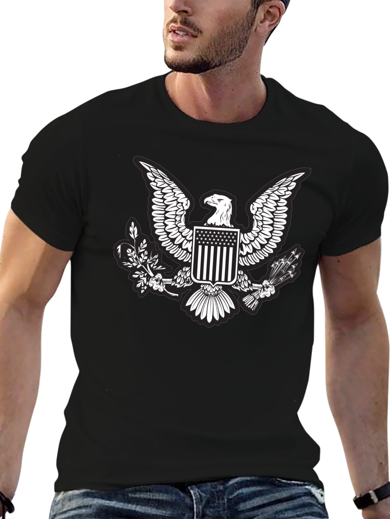 Black Eagle Crest Graphic T-Shirt - Patriotic Design view 6