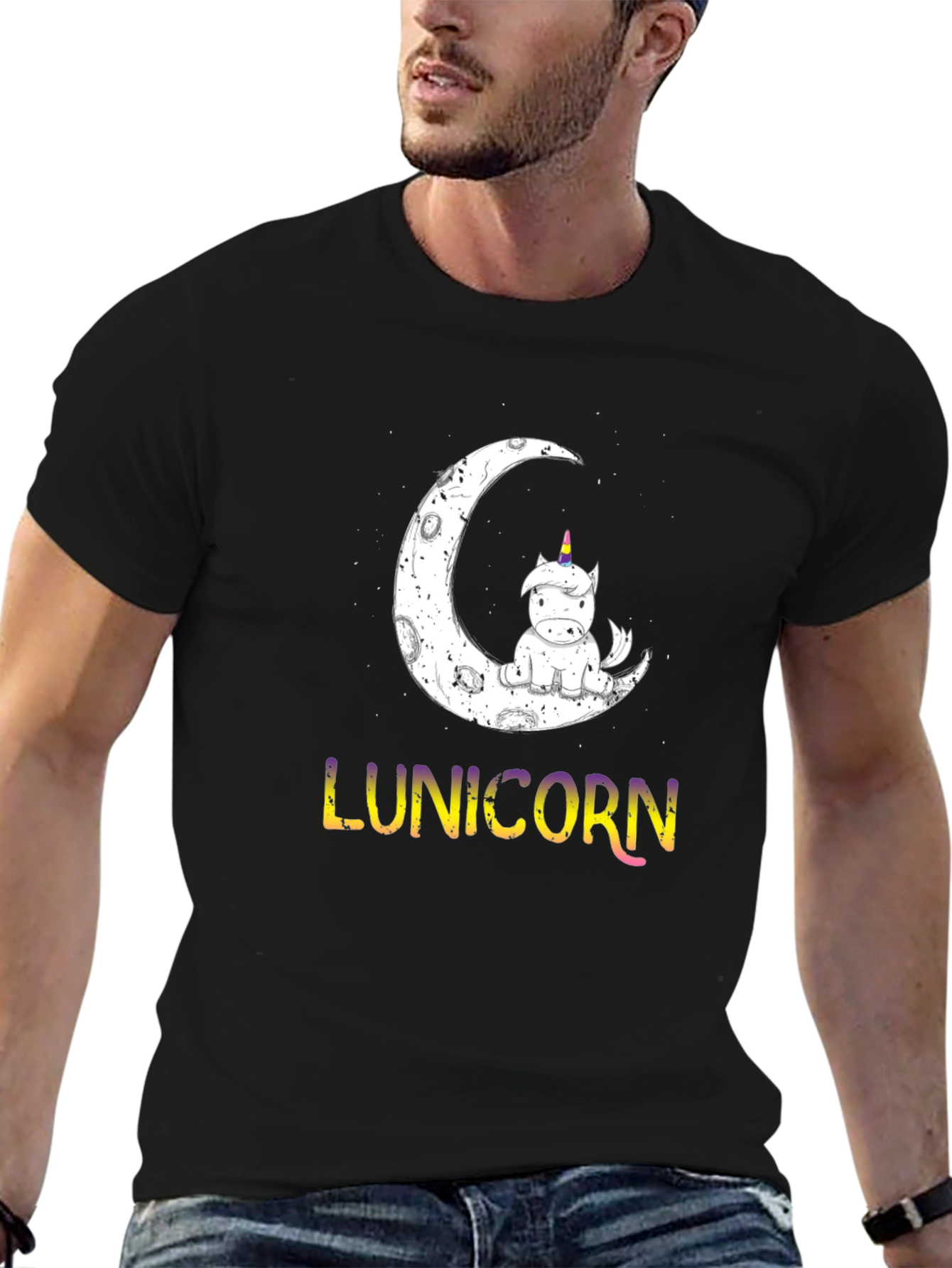 Black Lunicorn T-Shirt - Moon Unicorn Graphic Tee view 6