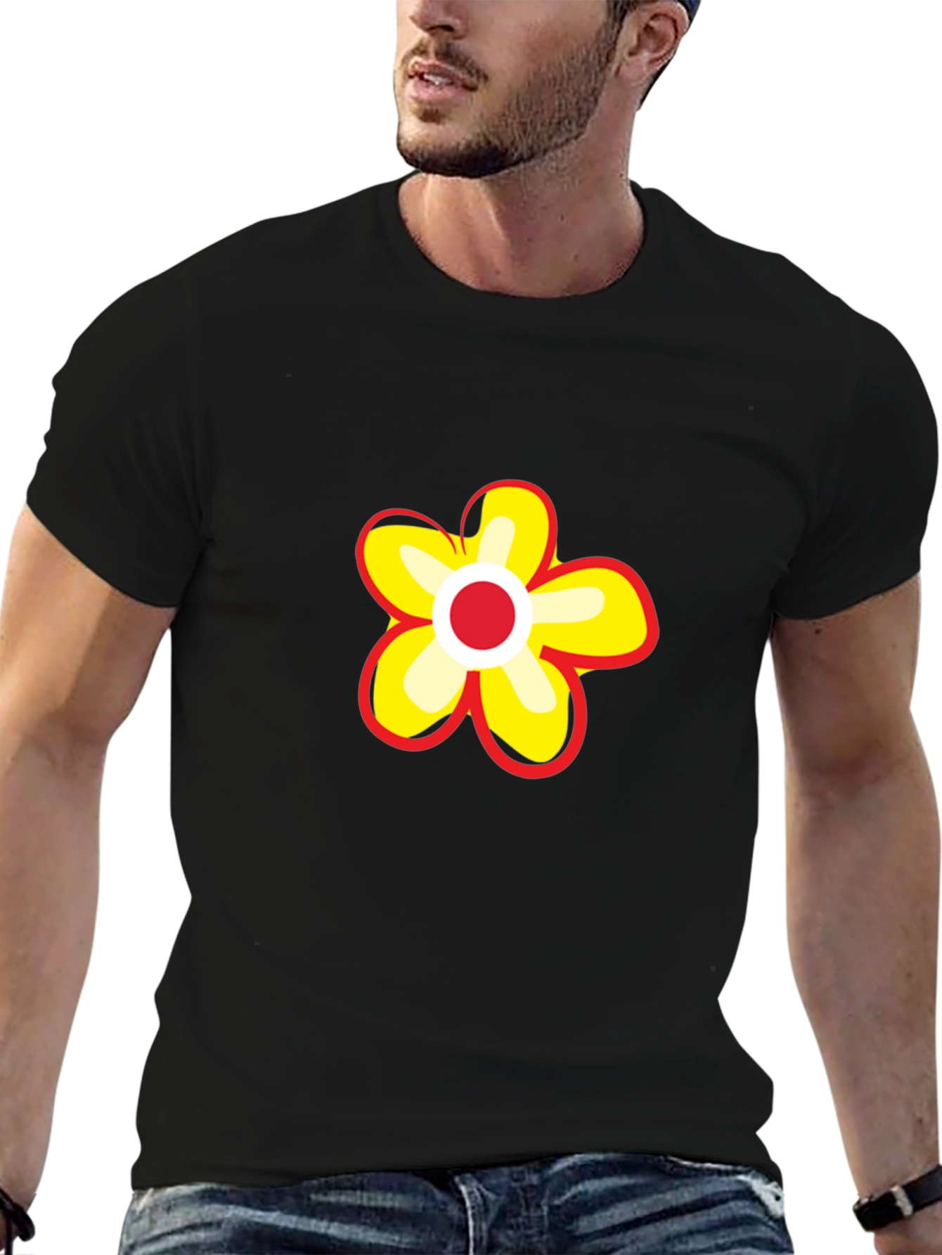 Black Black T-Shirt with Flower Graphic view 6