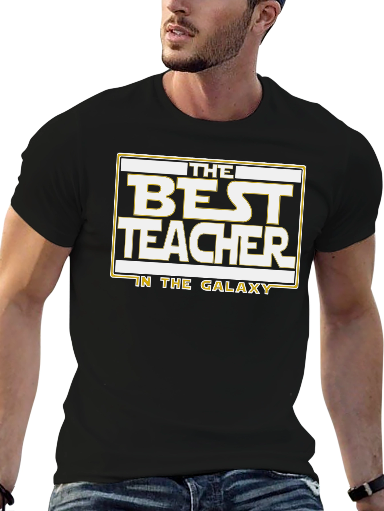 Black Best Teacher in the Galaxy T-Shirt - Black view 6