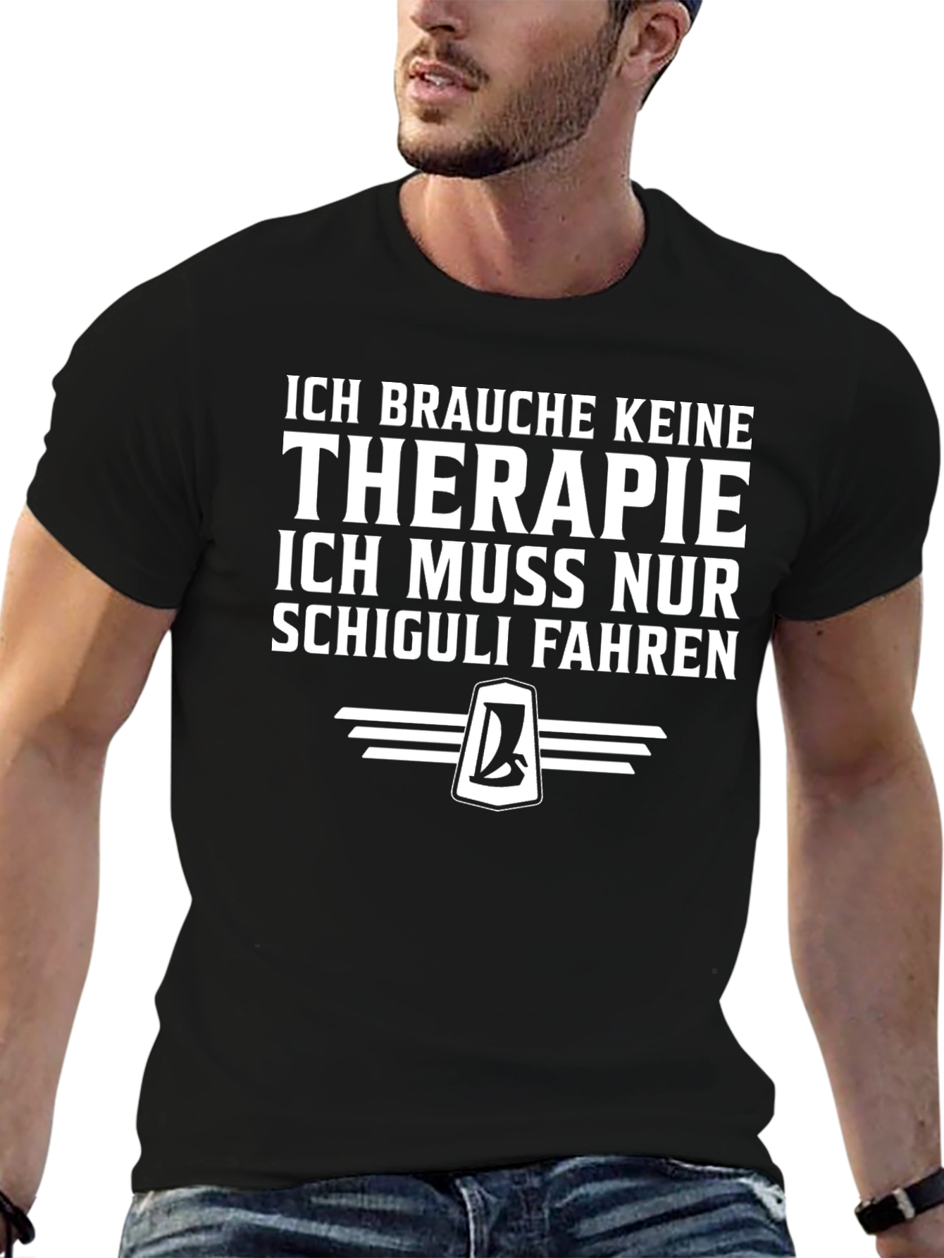 Black Ich Brauche Keine Therapie T-Shirt - Schiguli Fahren Black Tee view 6