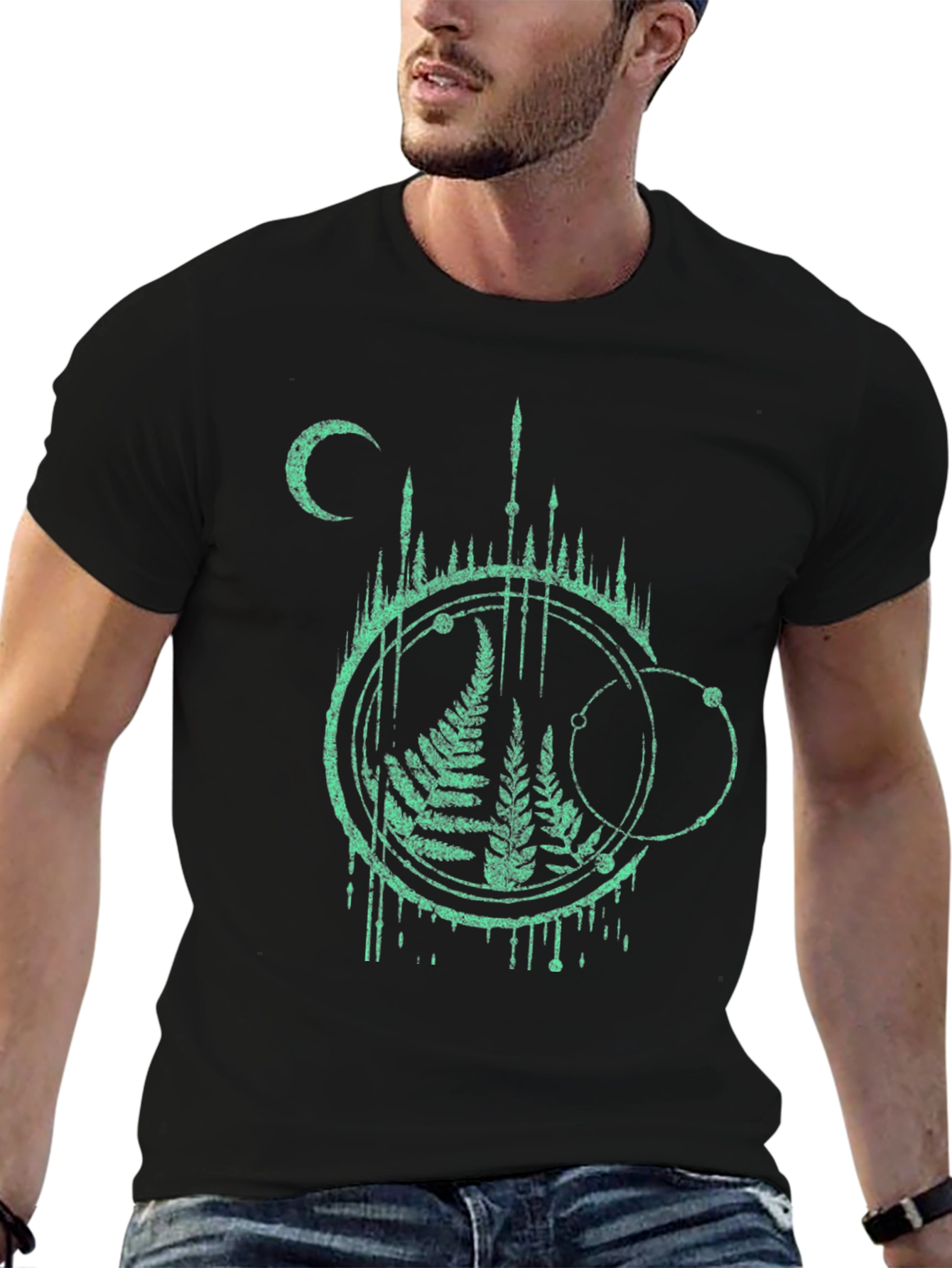 Black Nature Graphic Tee - Fern and Moon Design view 6