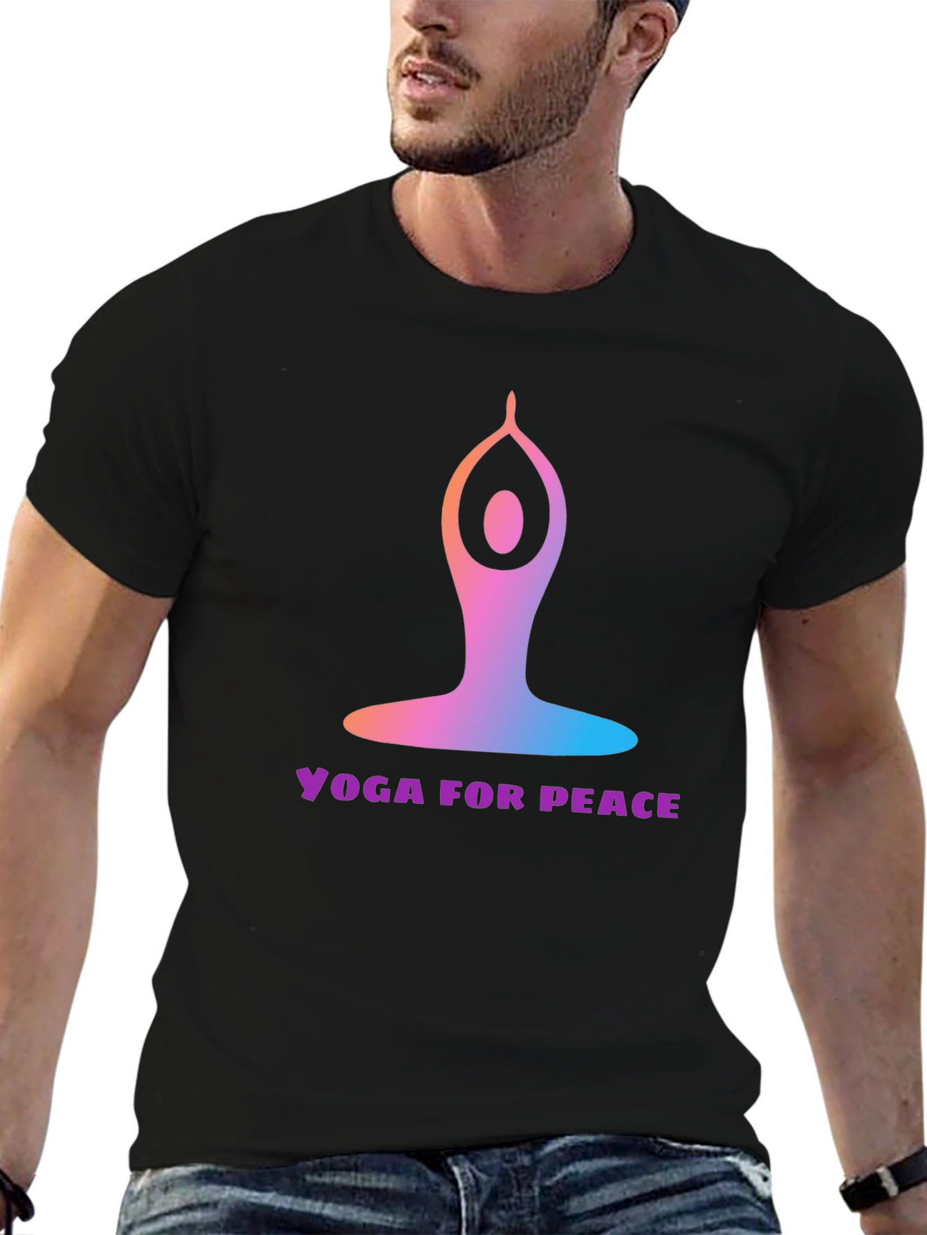 Black Yoga for Peace Graphic Tee - Black Cotton Blend view 6