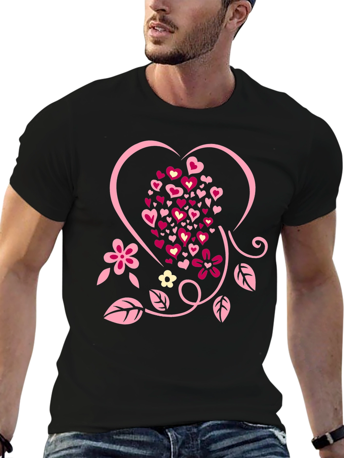 Black Heart & Floral Graphic Tee - Valentine's Day Shirt view 6