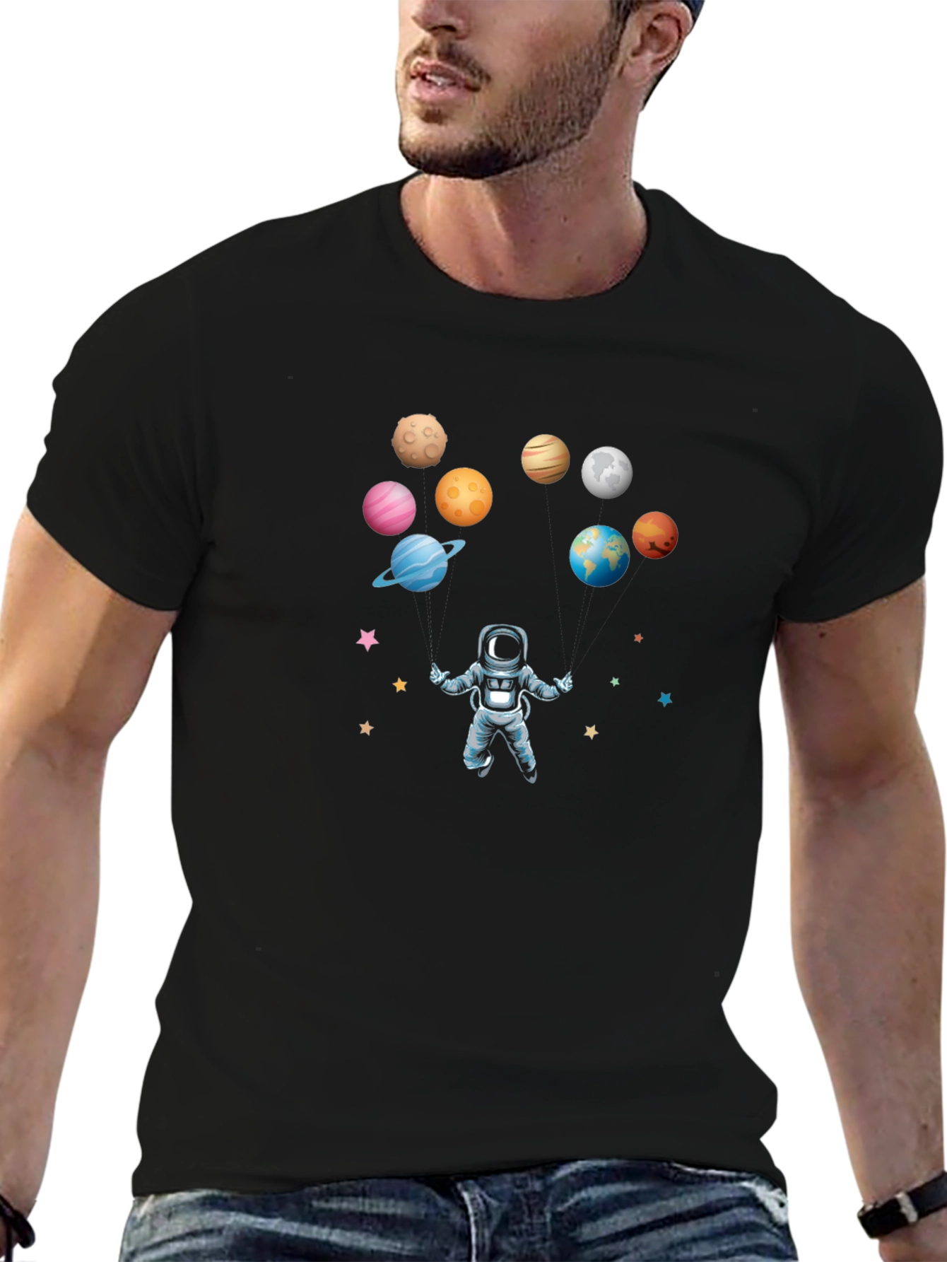 Black Astronaut & Planets Black Graphic Tee view 6