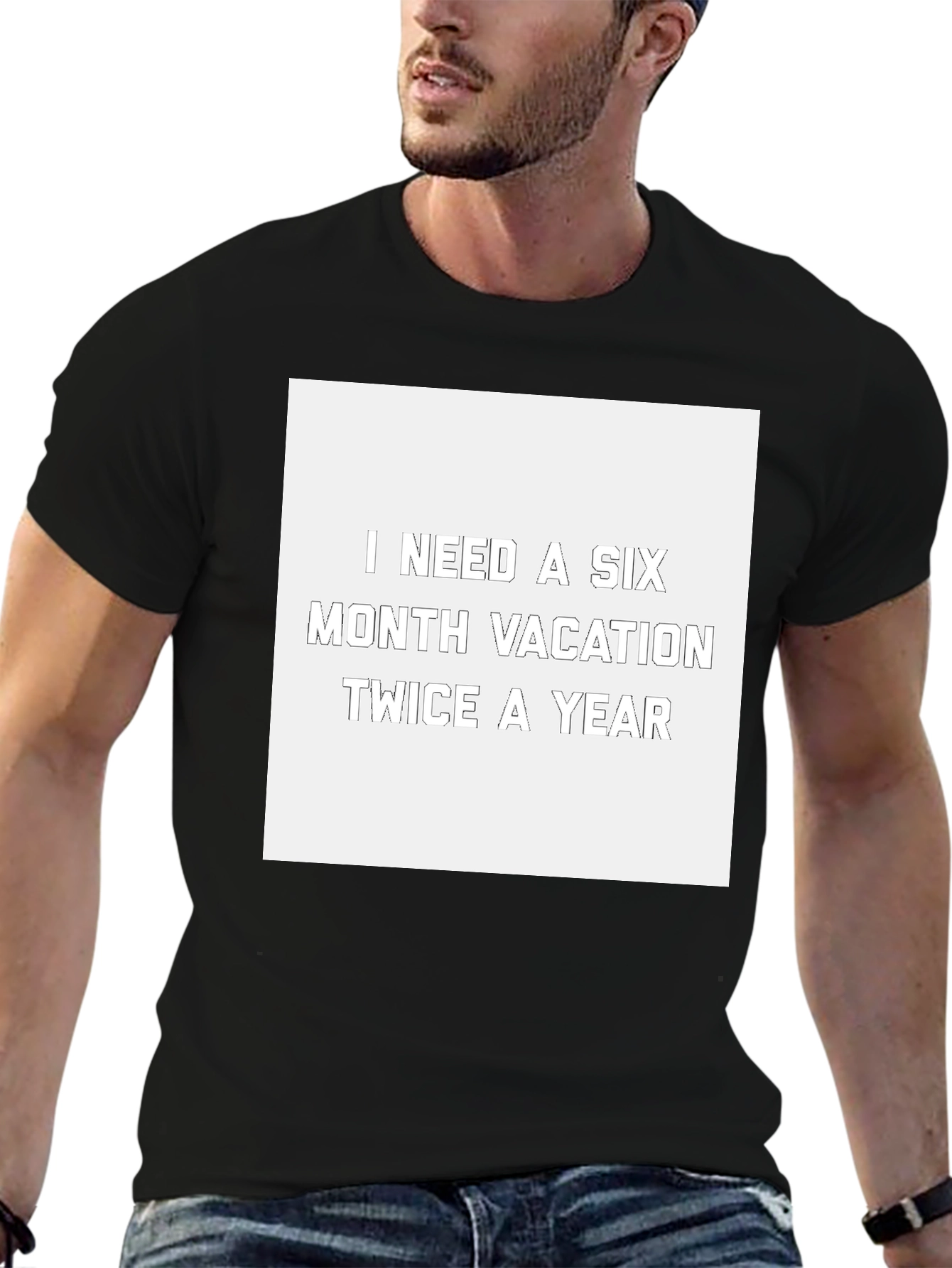 Black Funny Six-Month Vacation Graphic T-Shirt view 6