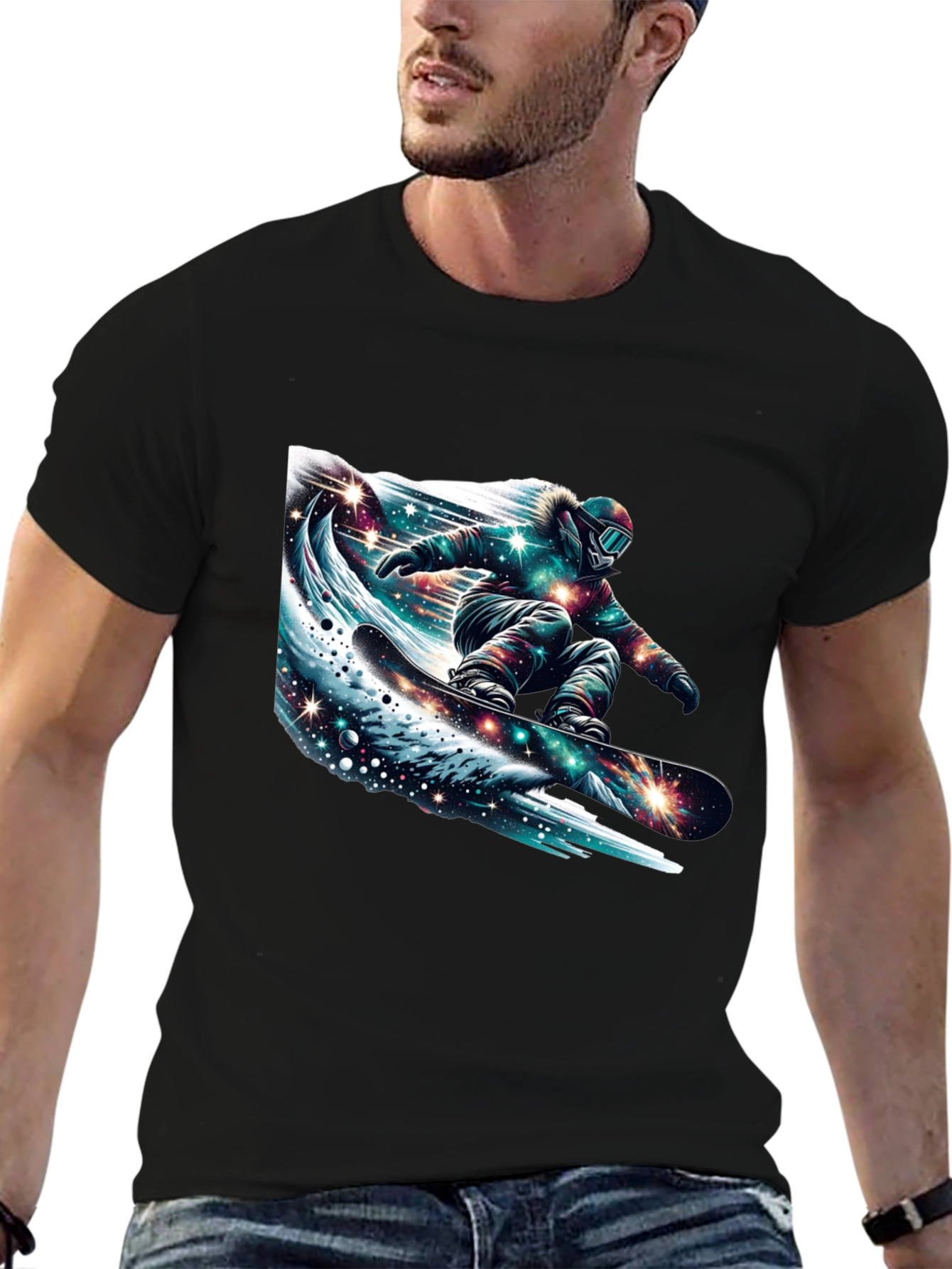 Black Galaxy Snowboarder Graphic Tee - Black view 6
