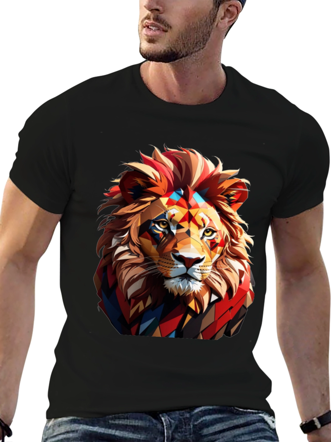 Black Lion Graphic Print Black T-Shirt view 6