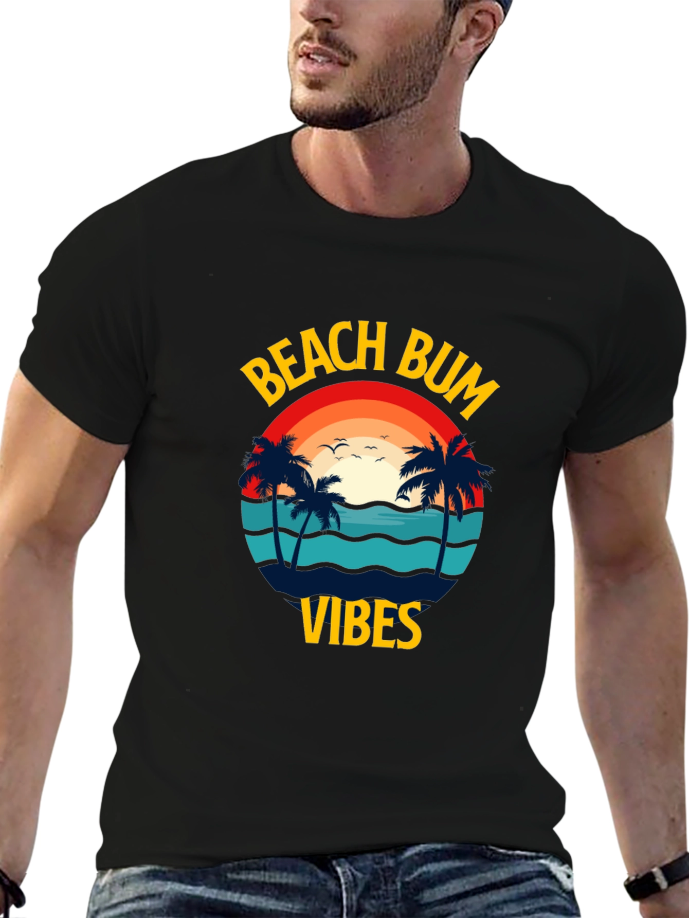 Black Beach Bum Vibes Graphic T-Shirt view 6