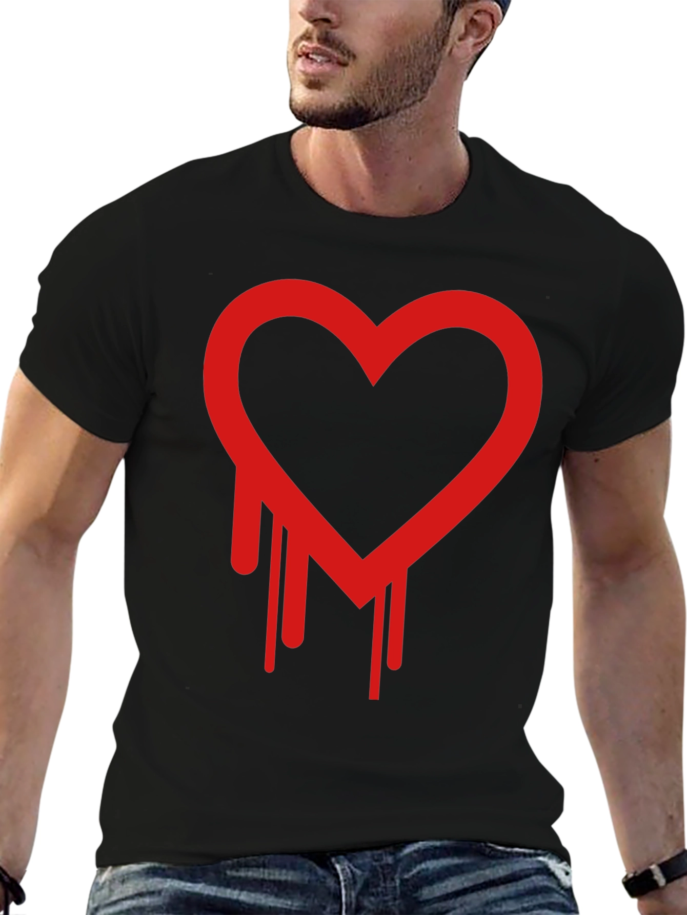 Black Dripping Heart Graphic Black T-Shirt view 6