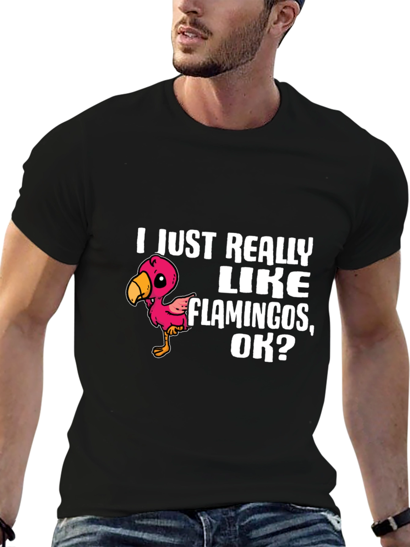 Black Flamingo Lover T-Shirt - I Just Really Like Flamingos, OK? view 6