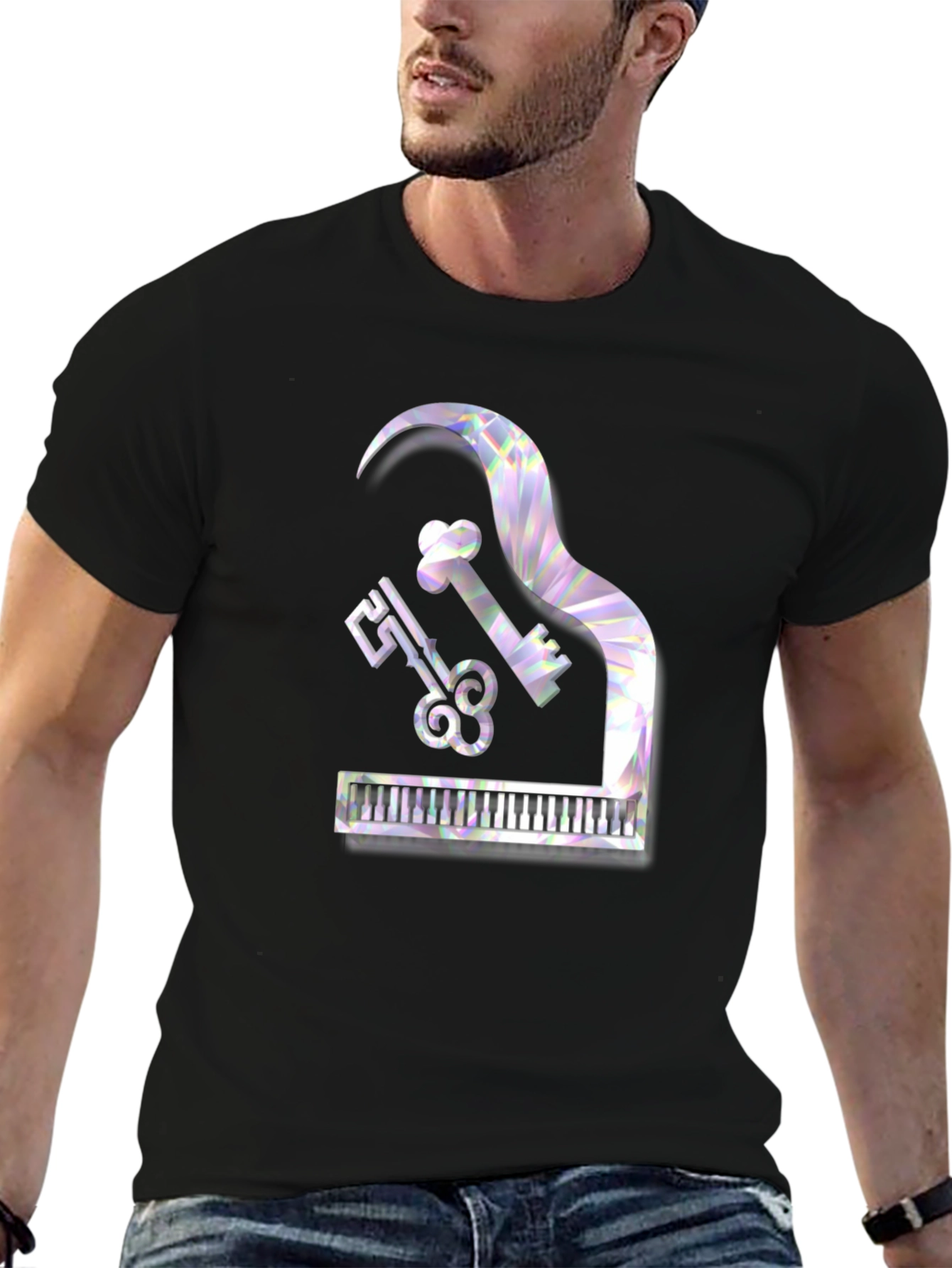 Black Piano Keys & Music Note T-Shirt - Stylish Musical Tee view 6