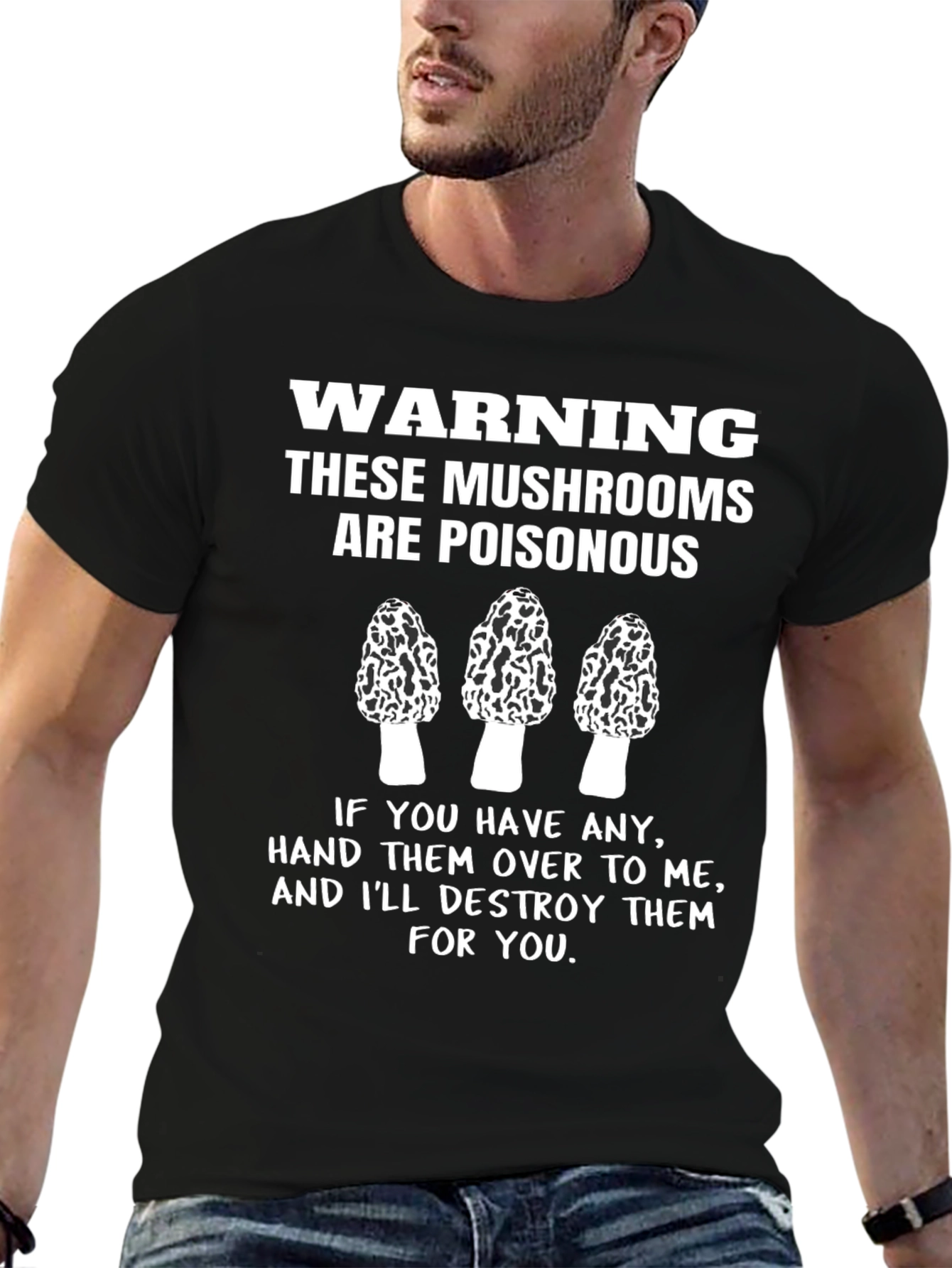 Black Warning Poisonous Mushroom T-Shirt view 6