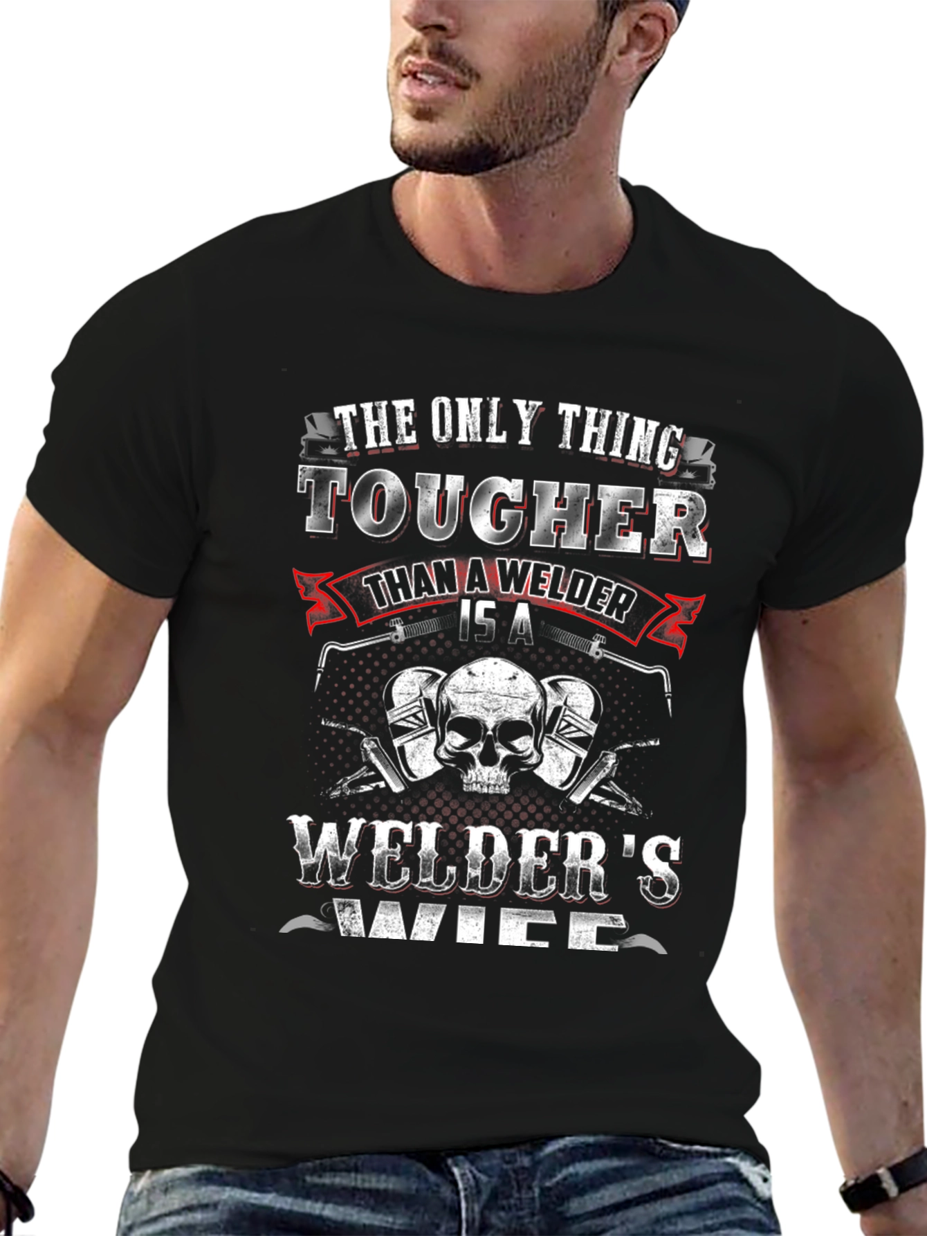 Black Welder's Wife T-Shirt - Tougher Than a Welder Design view 6