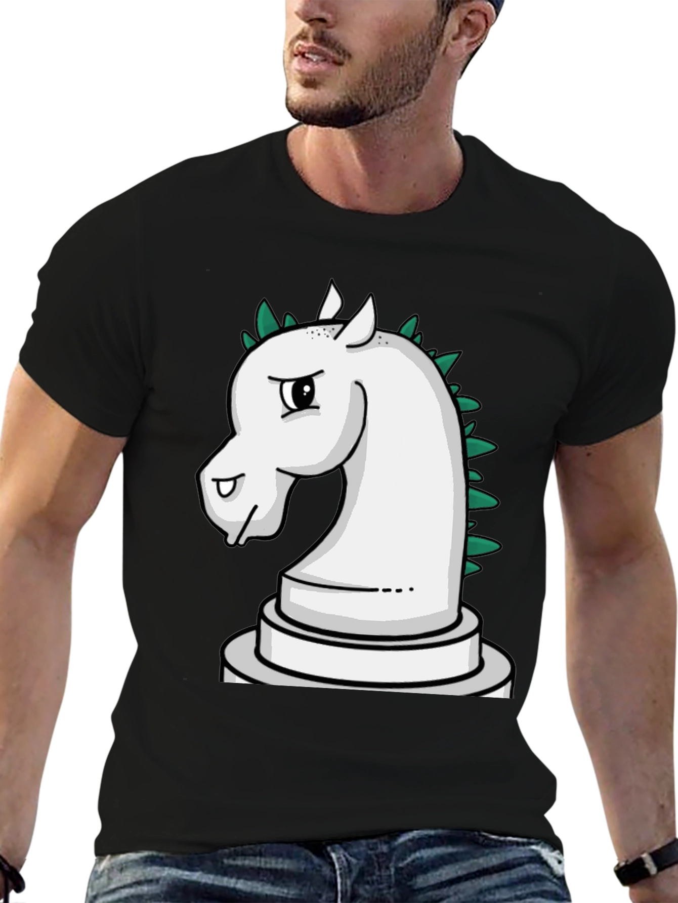 Black Chess Knight T-Shirt - Unique Cartoon Design view 6