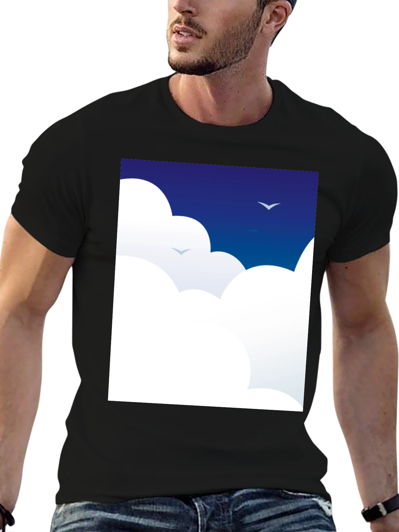 Black Dreamy Clouds T-Shirt - Sky Blue Graphic Tee view 6