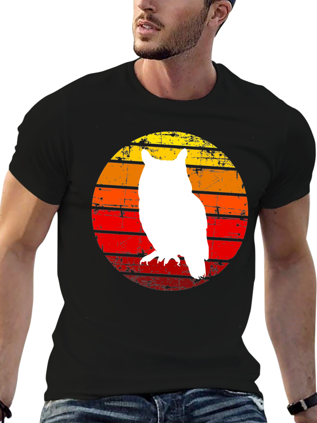Black Retro Owl Silhouette Black T-Shirt view 6