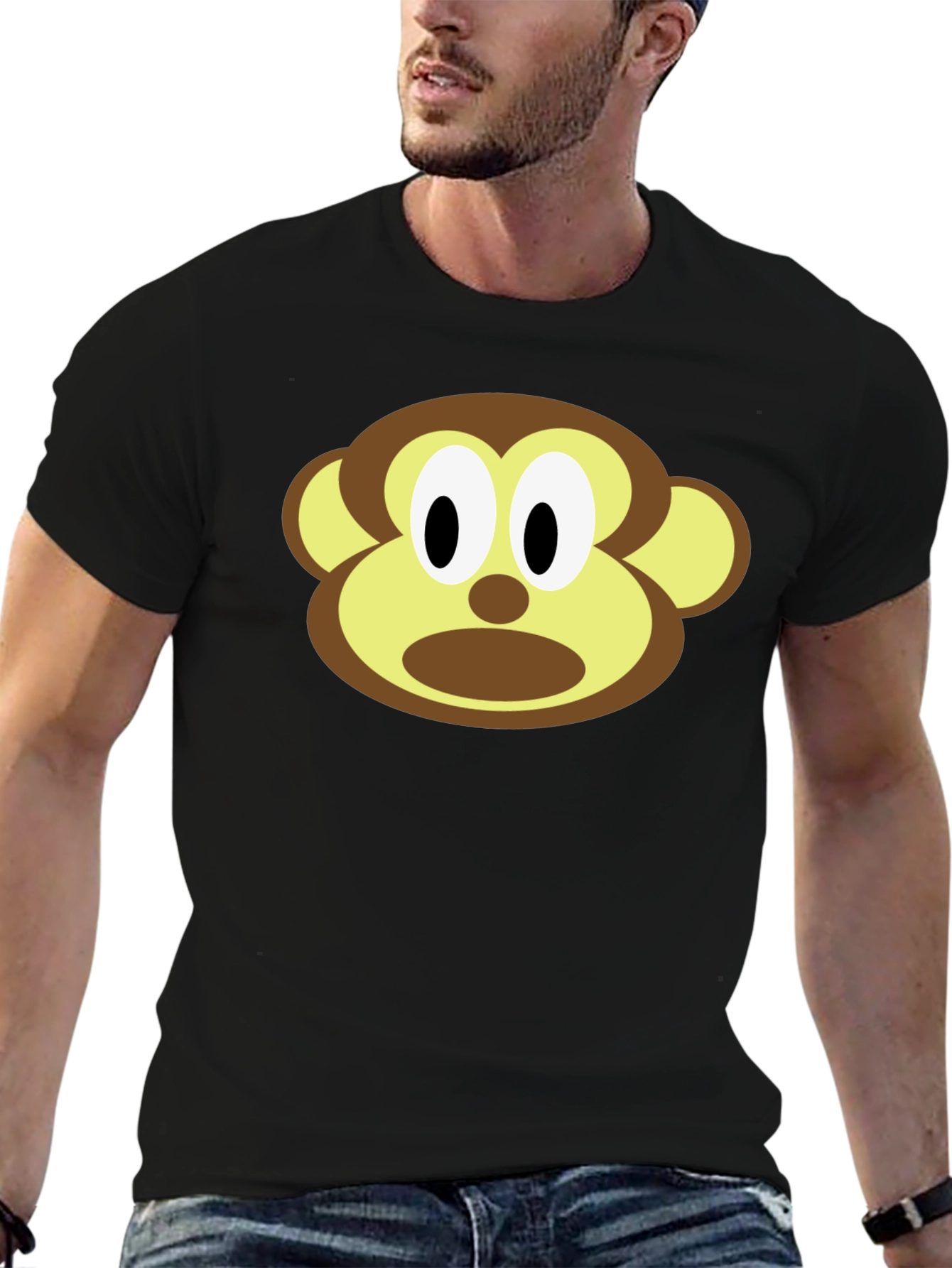 Black Monkey Face Graphic Tee - Unisex Black T-Shirt view 6