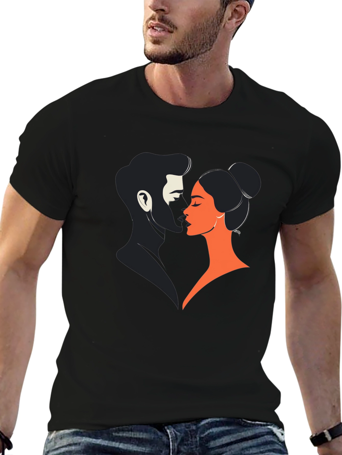 Black Romantic Couple Graphic Tee - Black view 6