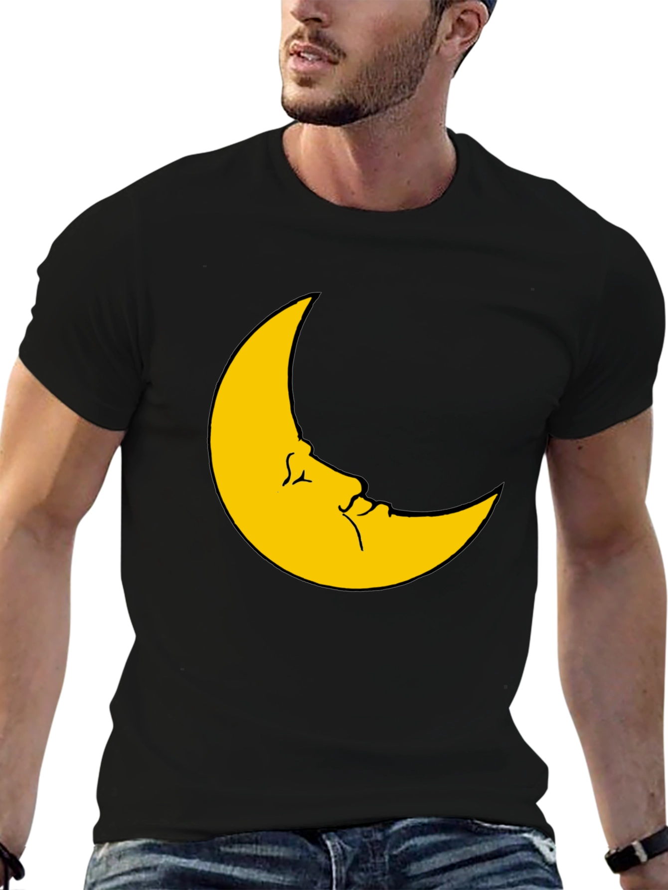Black Moon Face Graphic Tee - Soft Black T-Shirt view 6