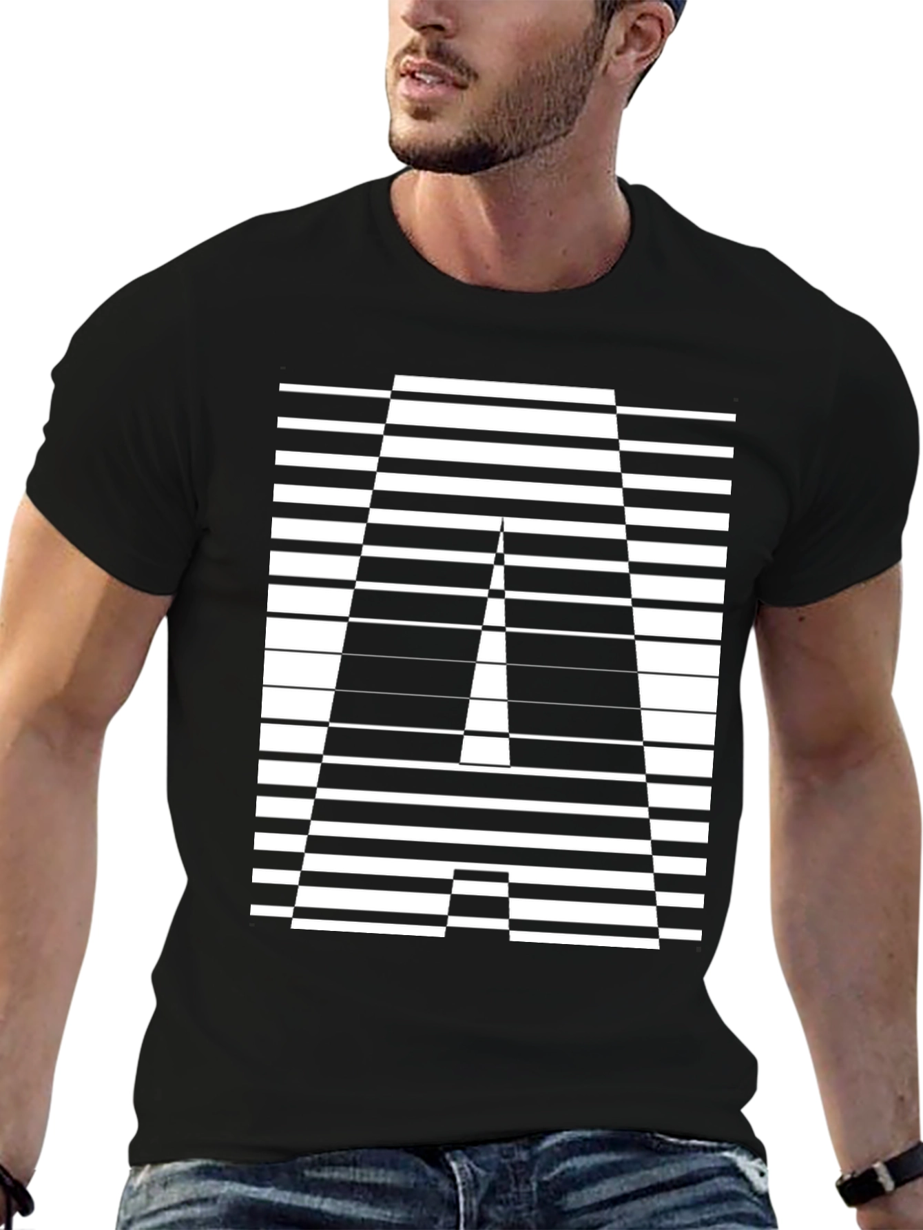 Black Geometric Optical Illusion "A" Graphic T-Shirt view 6