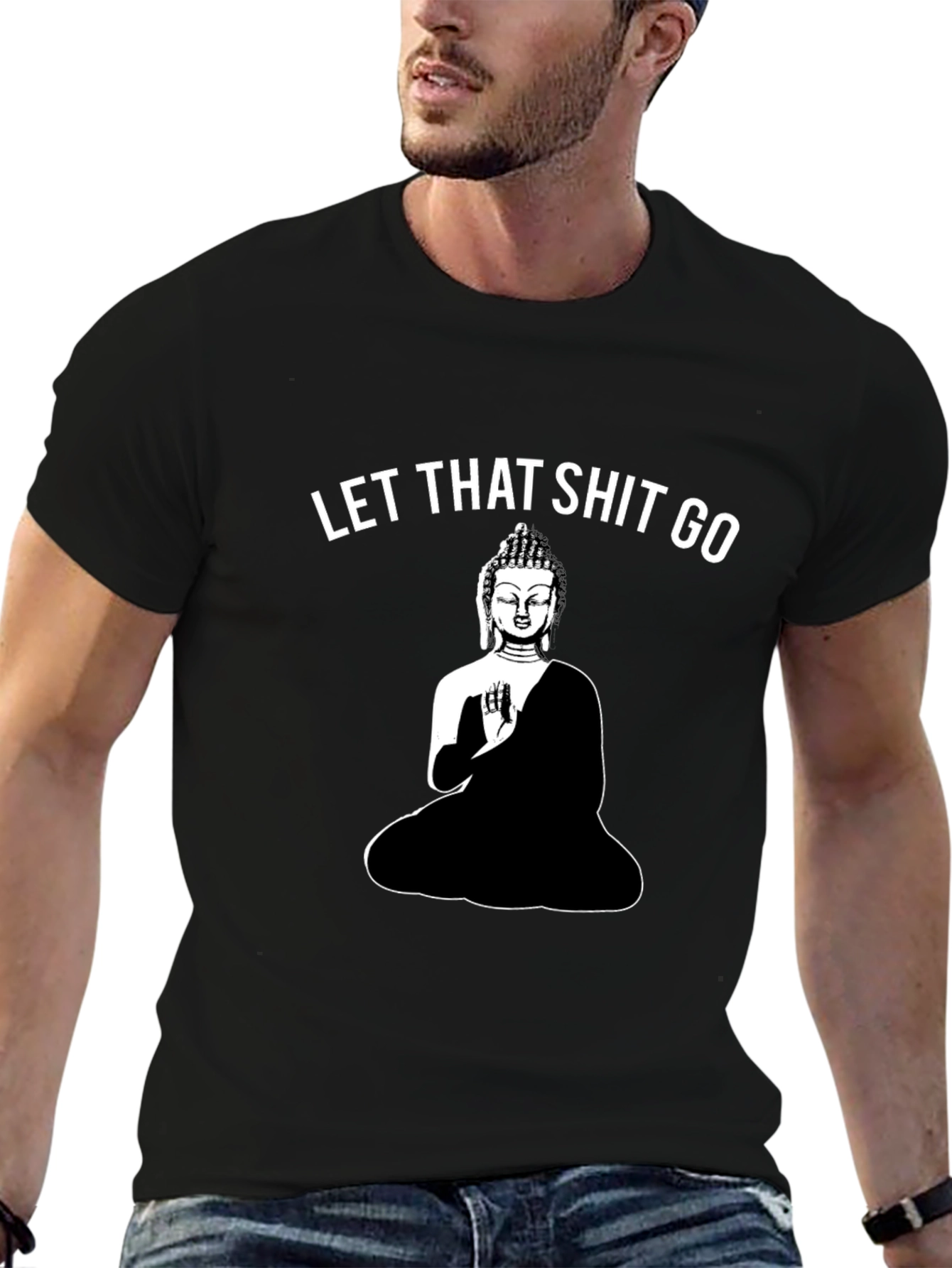 Black Let That Shit Go Buddha Graphic Tee - Black view 6