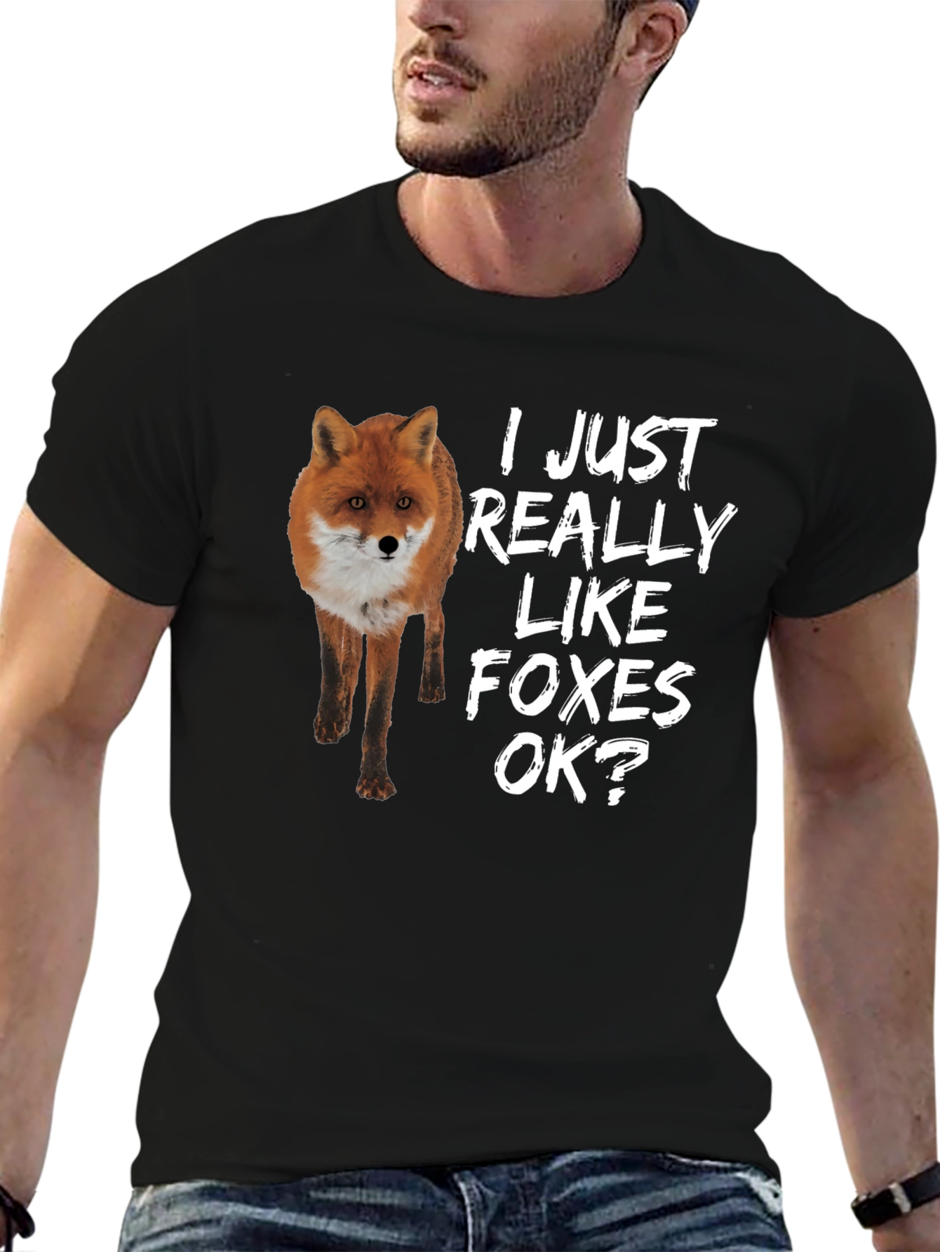 Black I Just Really Like Foxes OK? T-Shirt view 6