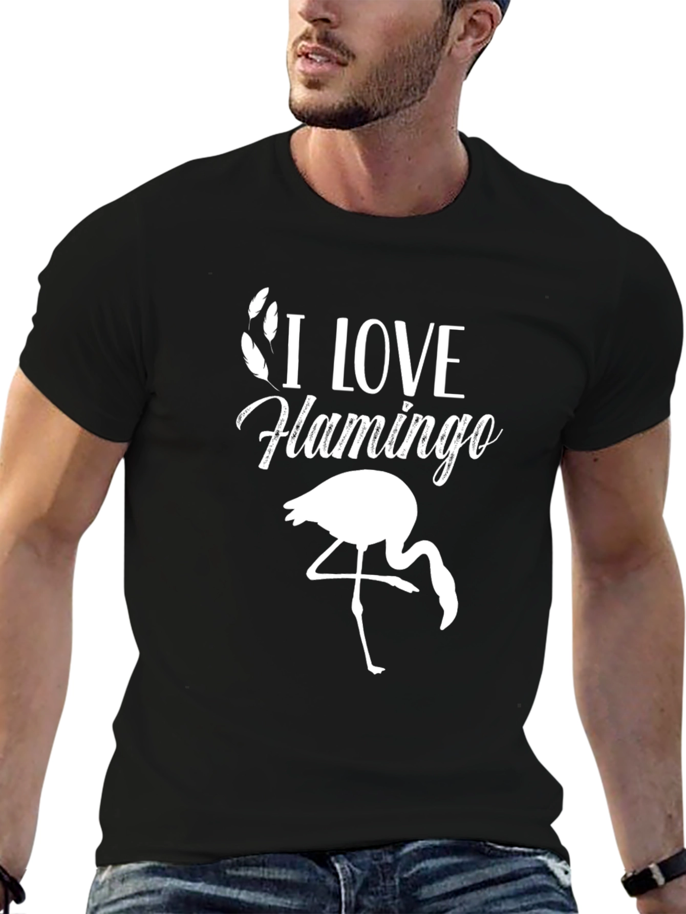 Black I Love Flamingo T-Shirt - Black Cotton Graphic Tee view 6