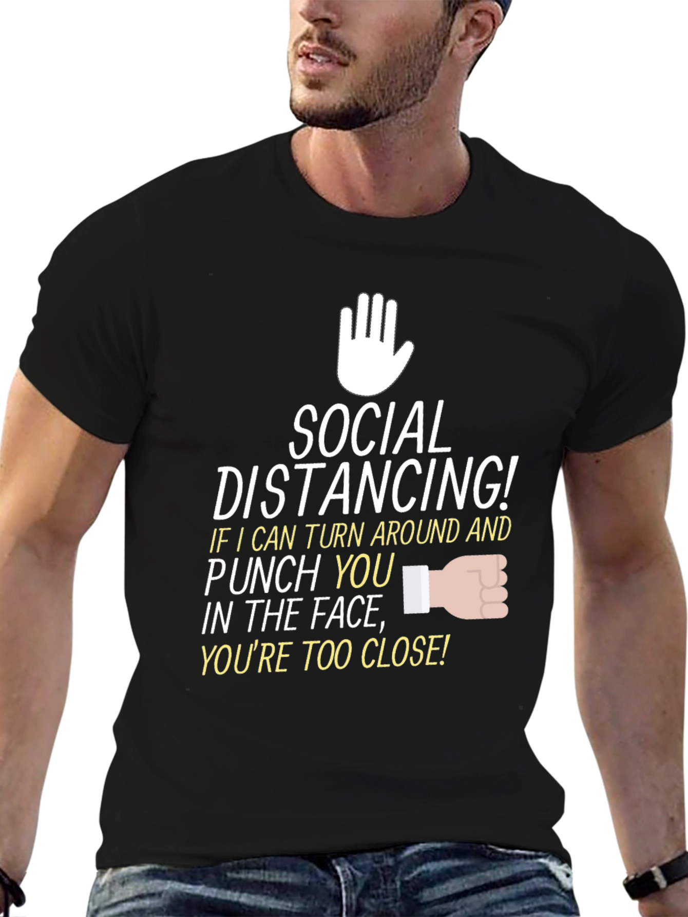 Black Social Distancing Graphic Tee - Punch You Close Funny view 6