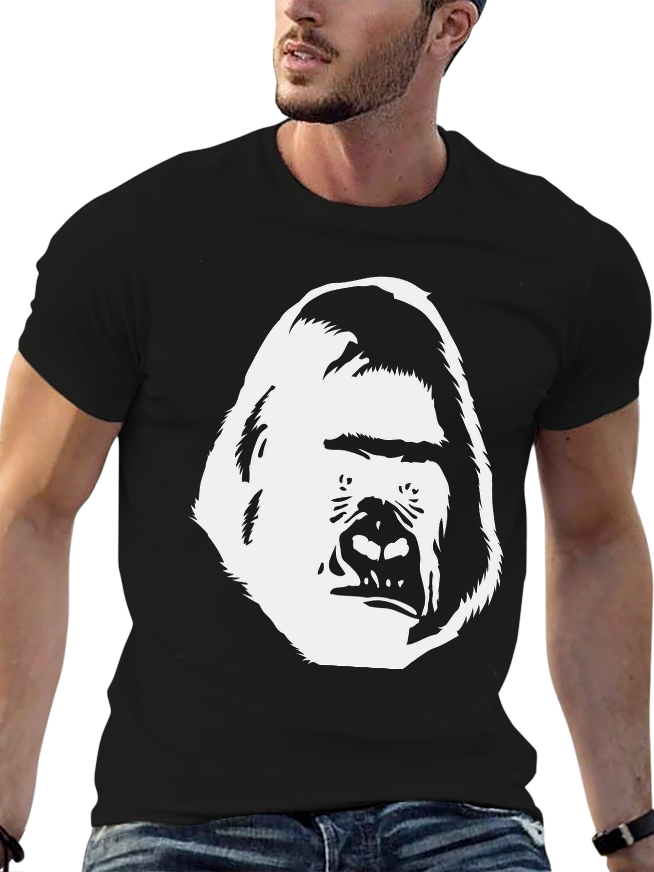 Black Gorilla Face Graphic Tee - Black Cotton T-Shirt view 6