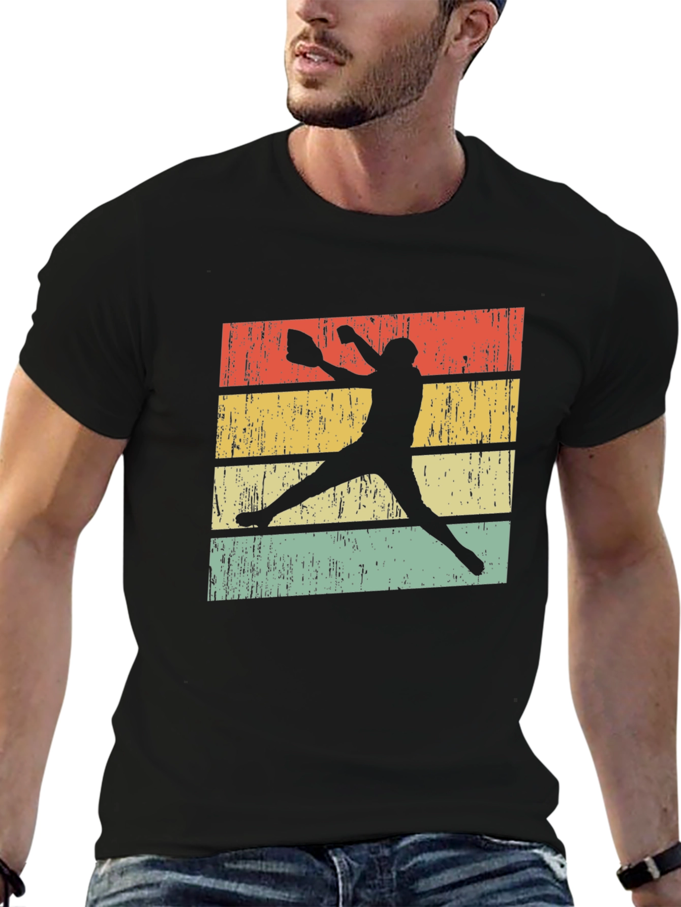 Black Vintage Softball Player T-Shirt view 6