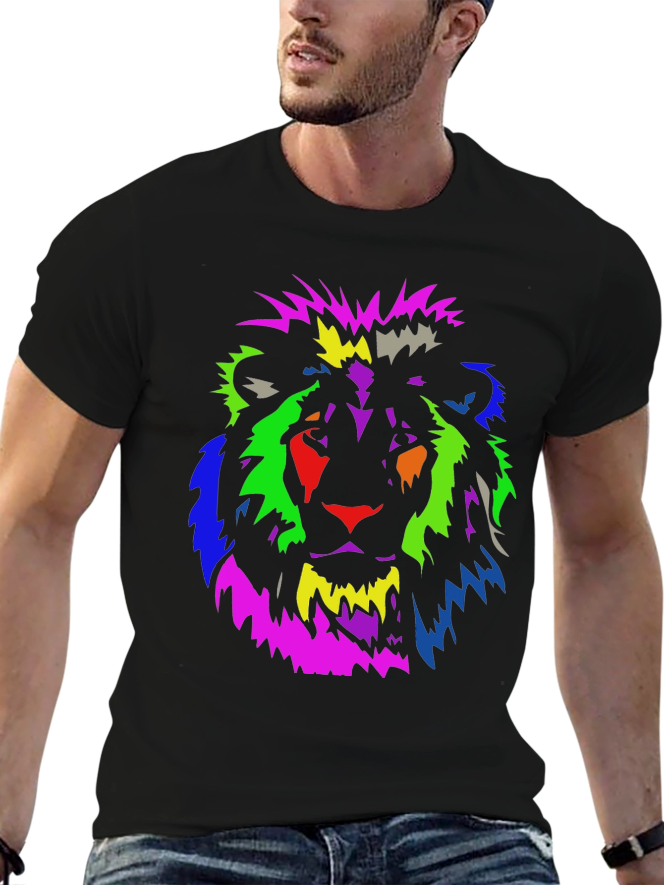 Black Lion Graphic Tee - Bold & Vibrant Design view 6