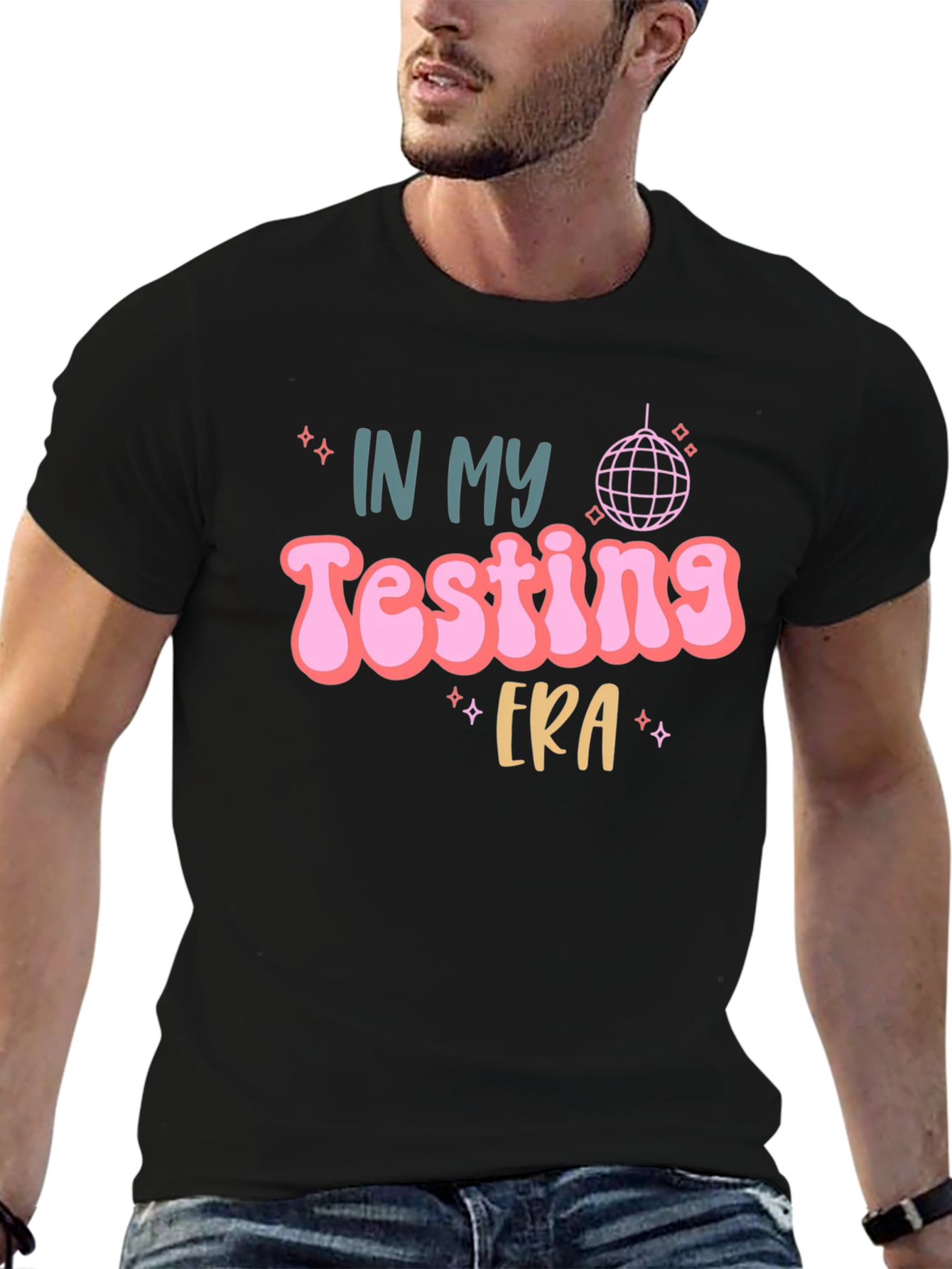 Black Testing Era Graphic Tee - Black Cotton T-Shirt view 6