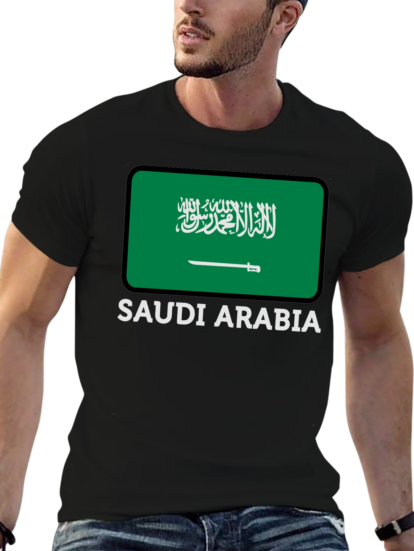 Black Saudi Arabia Flag Graphic Tee - Black Cotton T-Shirt view 6