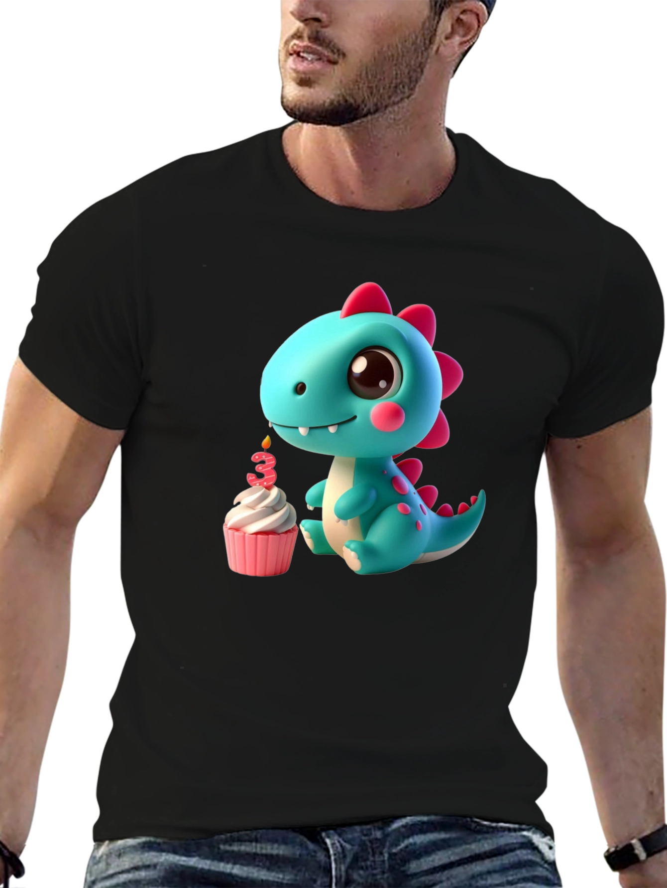 Black Cute Dinosaur 3rd Birthday T-Shirt view 6