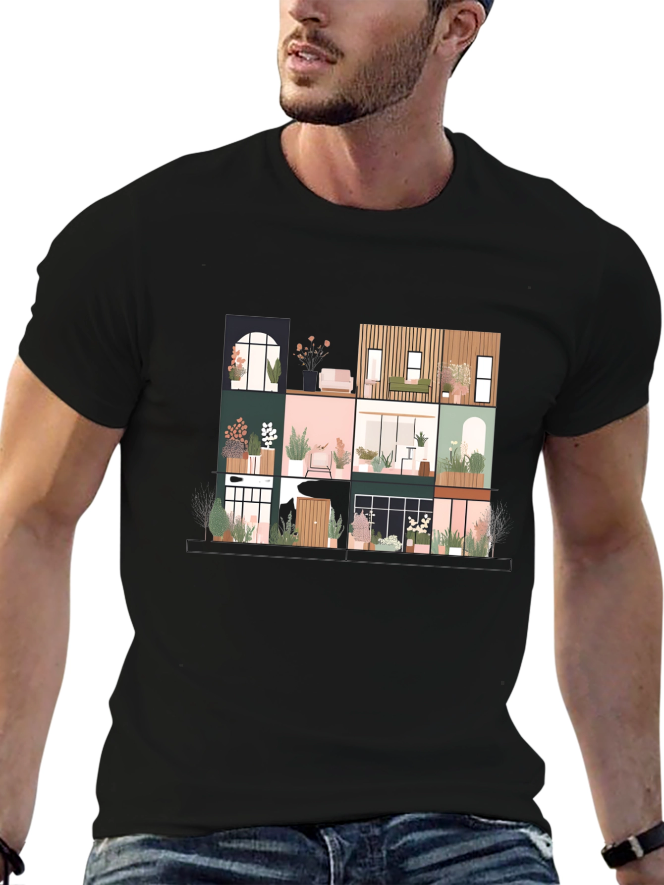 Black Urban Living T-Shirt - Stylish City Home Design view 6