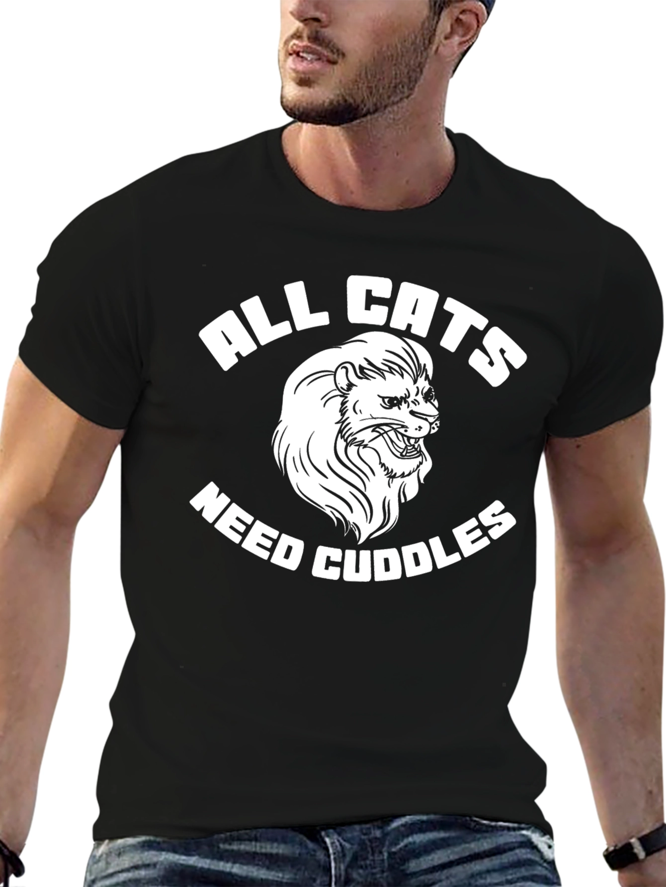 Black All Cats Need Cuddles T-Shirt - Funny Cat Lover Tee view 6
