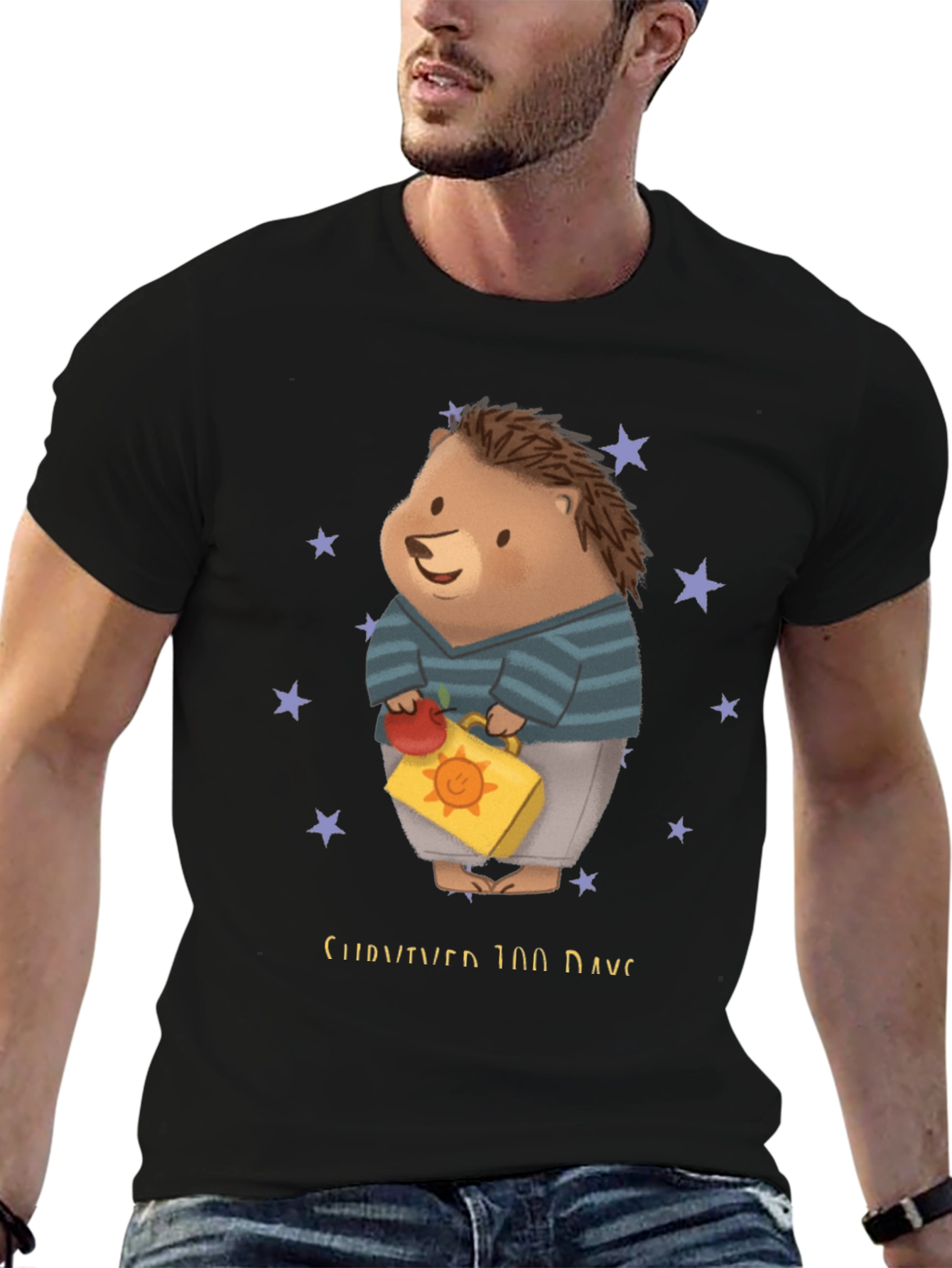 Black 100 Days of School Hedgehog Tee view 6