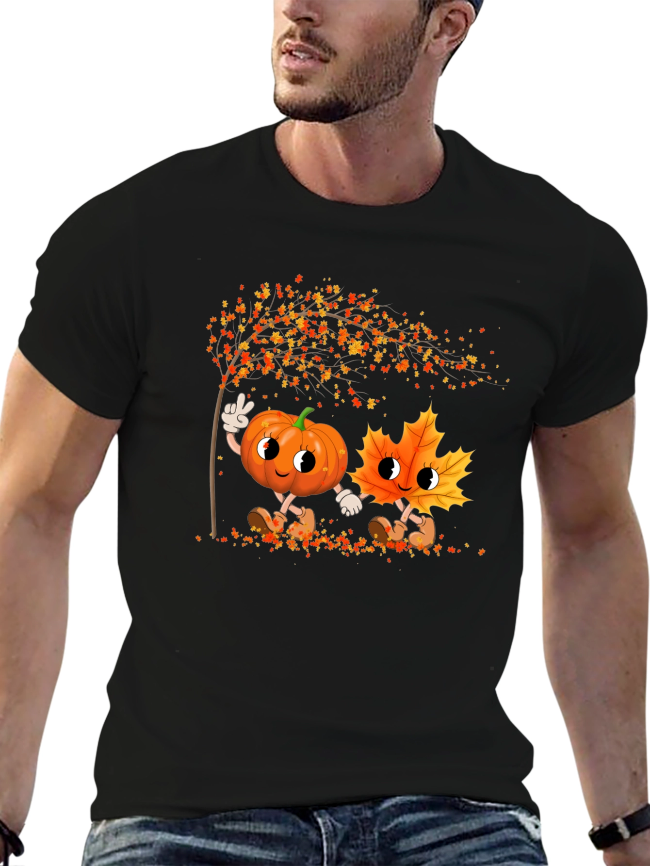 Black Fall Friends Tee - Pumpkin & Leaf Graphic view 6