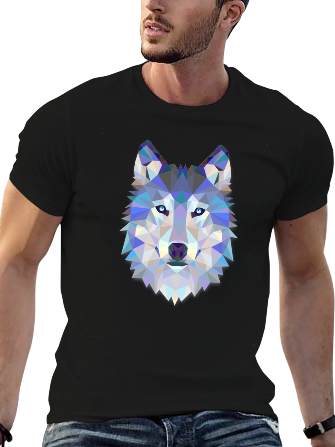 Black Geometric Wolf Graphic Tee - Black view 6