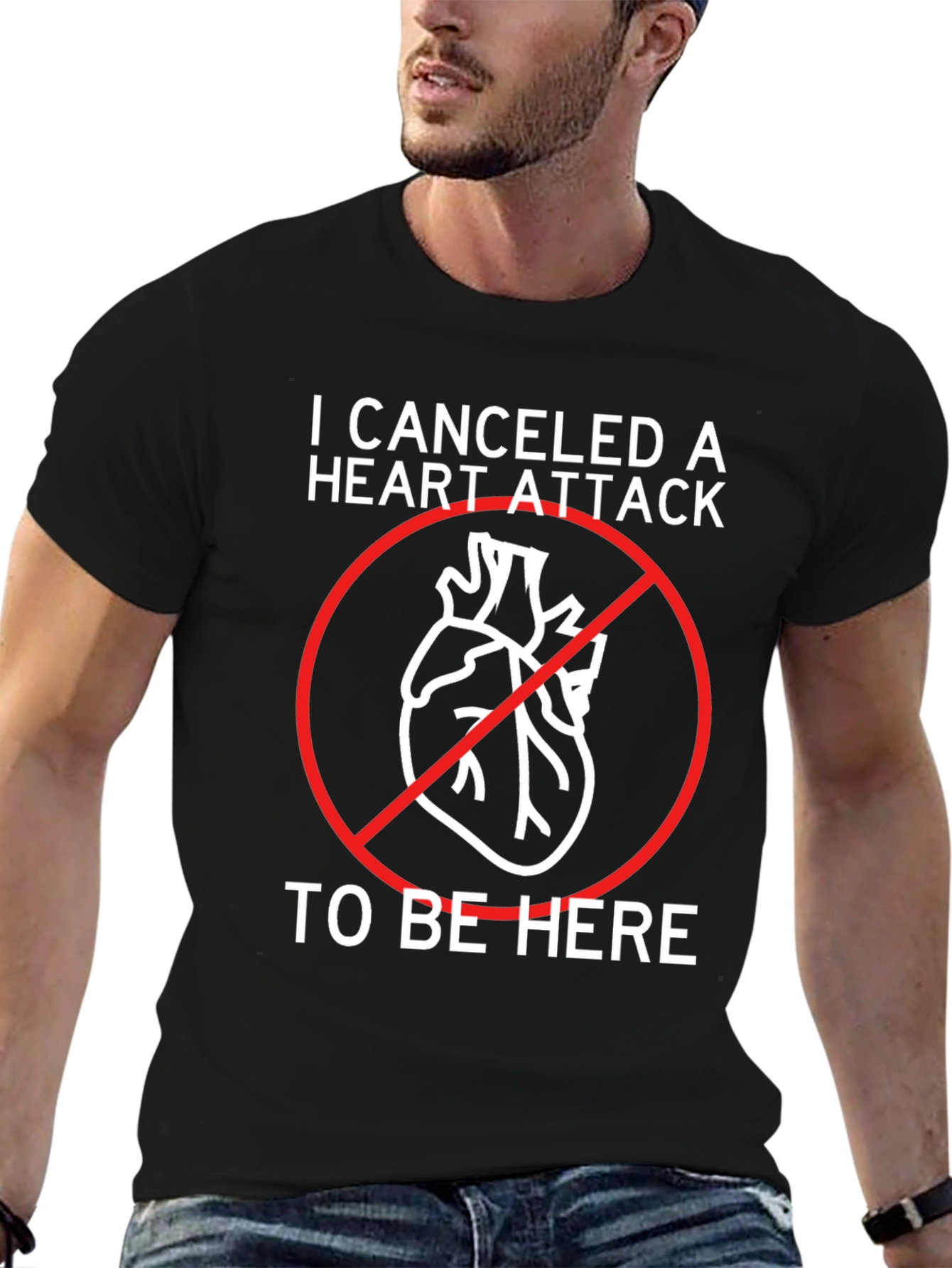 Black Canceled Heart Attack T-Shirt - Funny Graphic Tee view 6