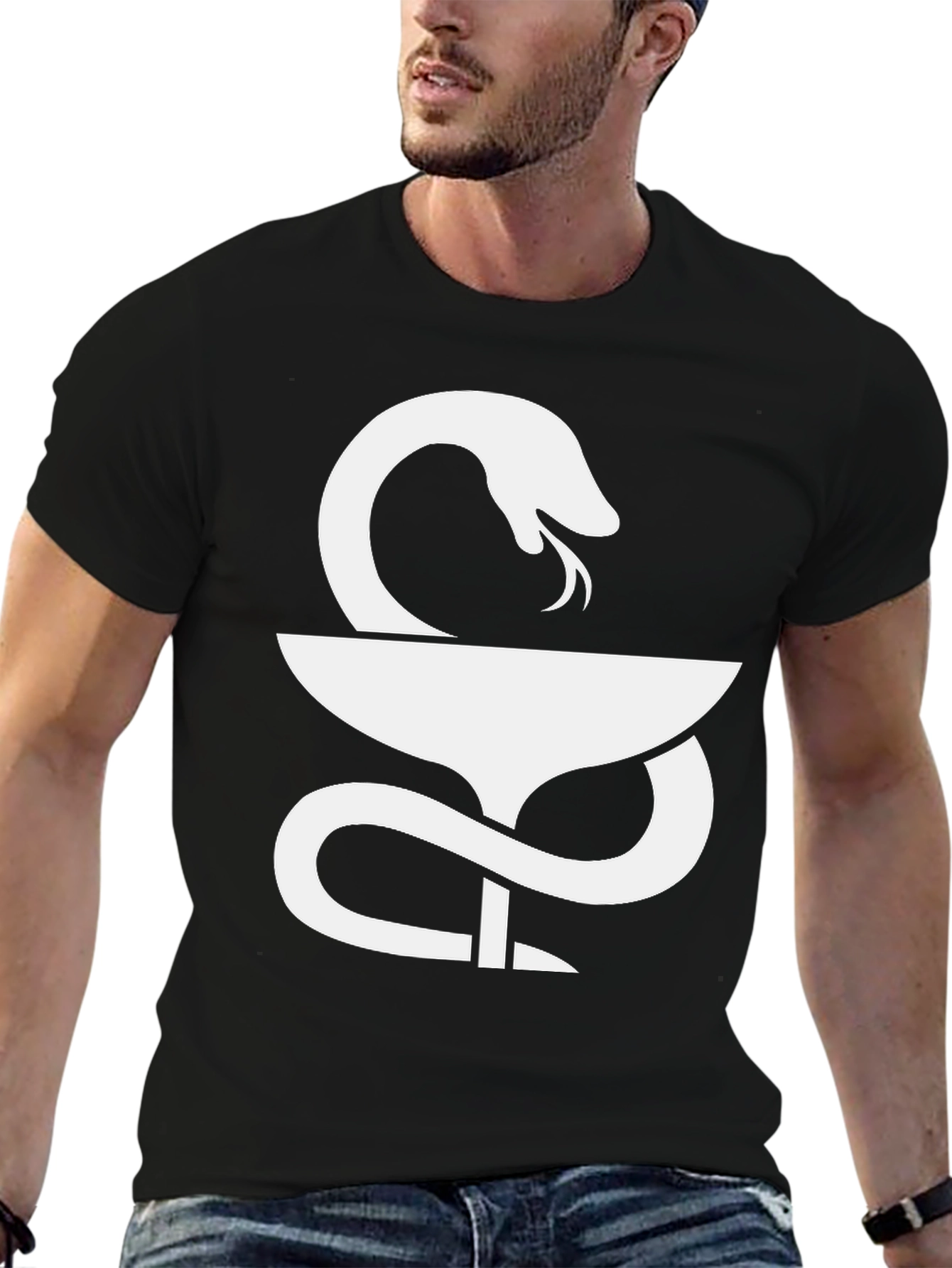 Black Caduceus Snake & Bowl T-Shirt - Medical Symbol view 6