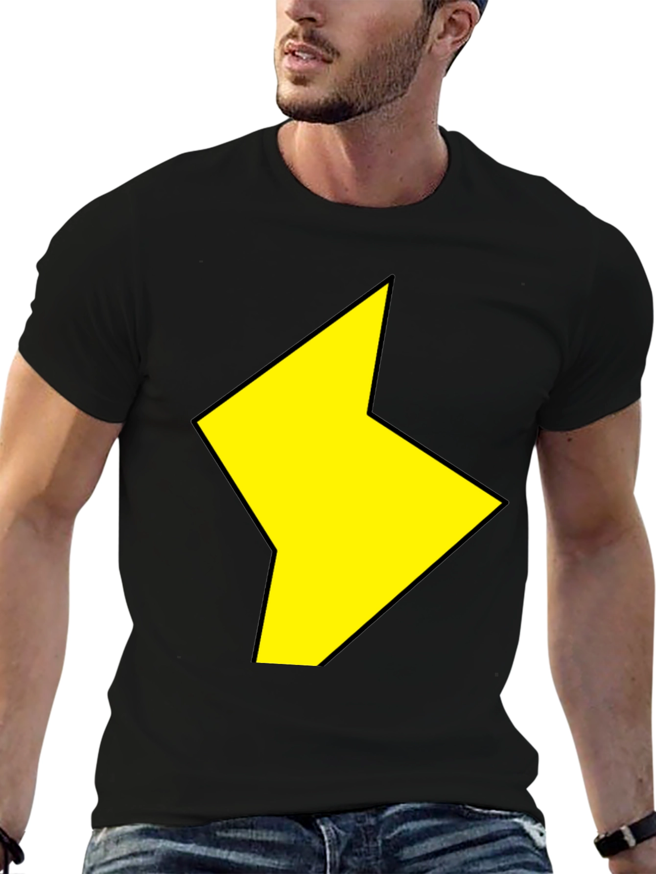 Black Black T-Shirt with Yellow Lightning Bolt Design view 6